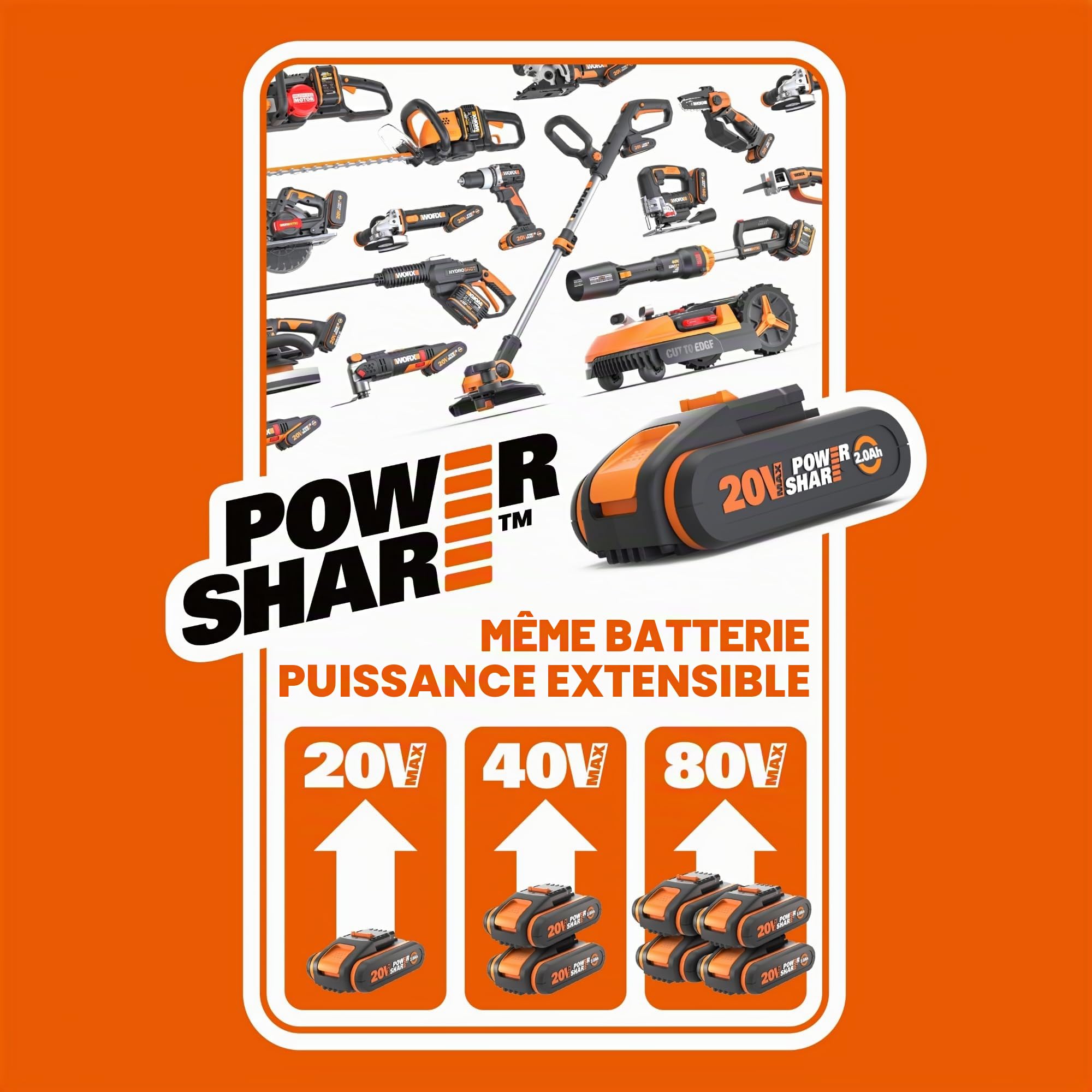 Cloueuse à batterie 20 V - 18 GA | Worx | PowerShare | WX842.9 | Clous de 1,2 mm et jusqu'à 50 mm de long