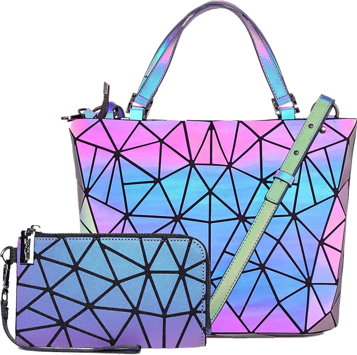 Obvie HotOne Luminous Geometric Purse Fashion Backapck Color Changing Purse and Handbags Crossbody Purses for Women and Wallet