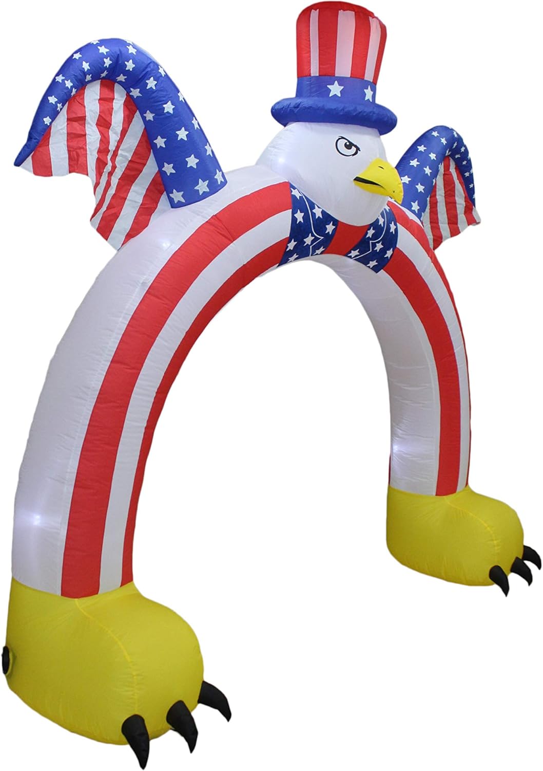 9 Foot Tall Patriotic Independence Day 4th of July Inflatable Flying Bald Eagle with Hat and American Flag Archway Pre-Lit LED Lights Blow Up Outdoor Indoor Lawn Garden Home Yard Holiday Decoration