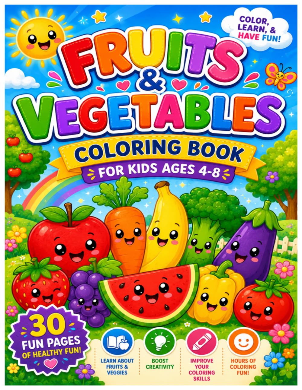 fruits and vegetables coloring book for kids super fun and healthy creative coloring book for kids I coloring book for early learners and preschool