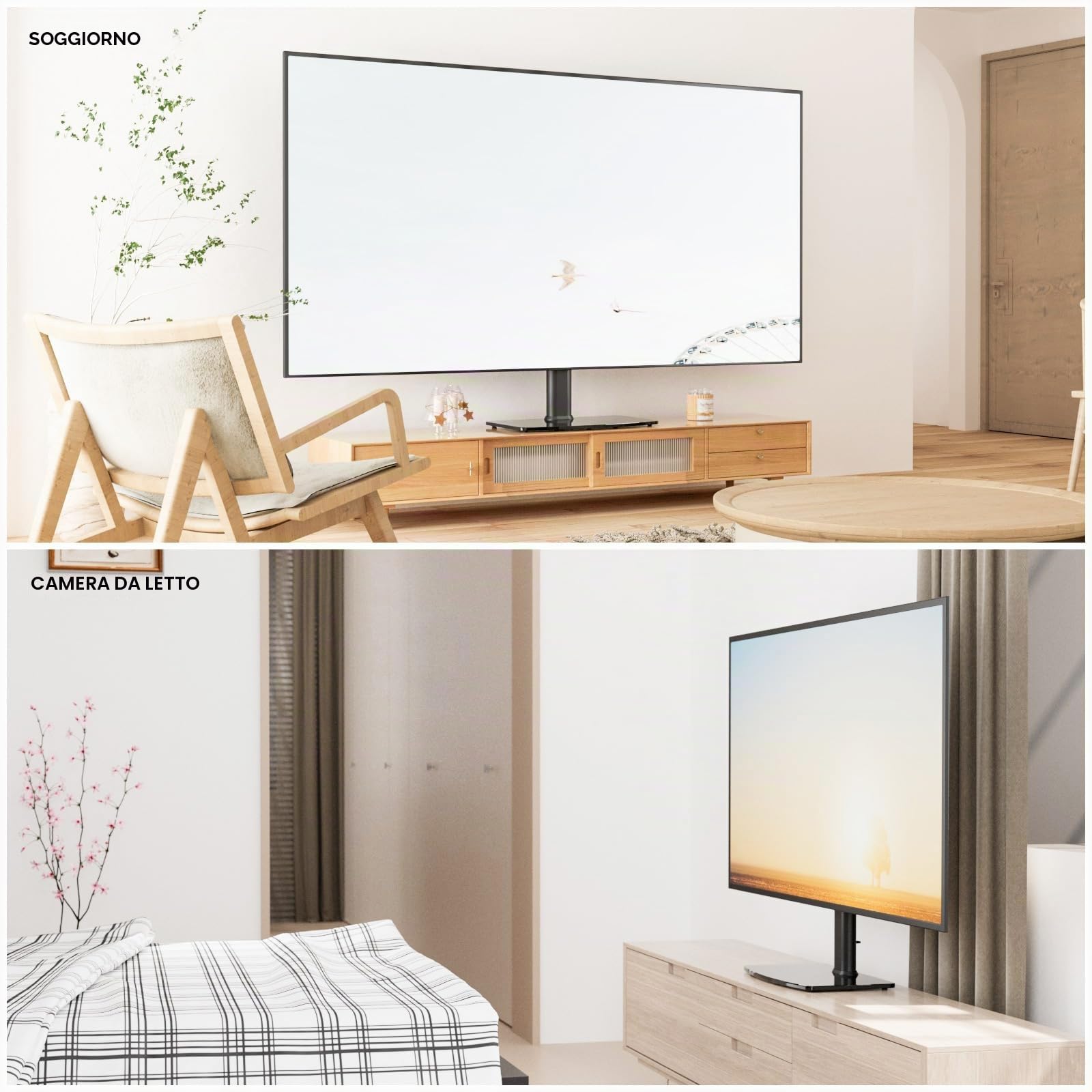 Hemudu Supporto TV da Tavolo, Piedistallo TV Universale per 40 a 86 pollici, Staffa TV Regolabile in Altezza a 5 livelli, Base in Vetro Temperato ad Alta Resistenza, MAX 60 kg, VESA Massimo 600x400 mm