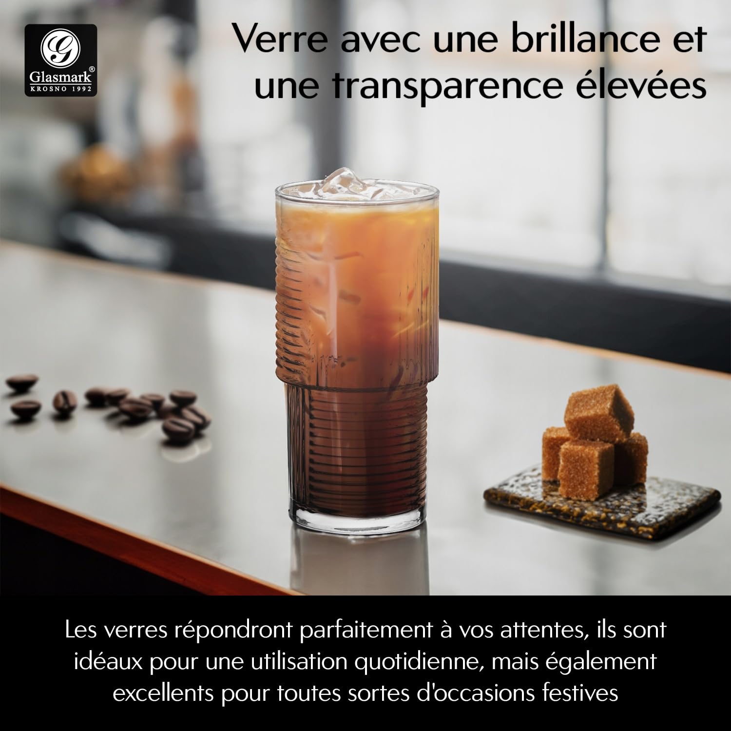 Glasmark KROSNO 1992 Verres à Cocktail Ensemble De Verres 6 Pièces Résistant Au Lave Vaisselle Transparent 400 ml