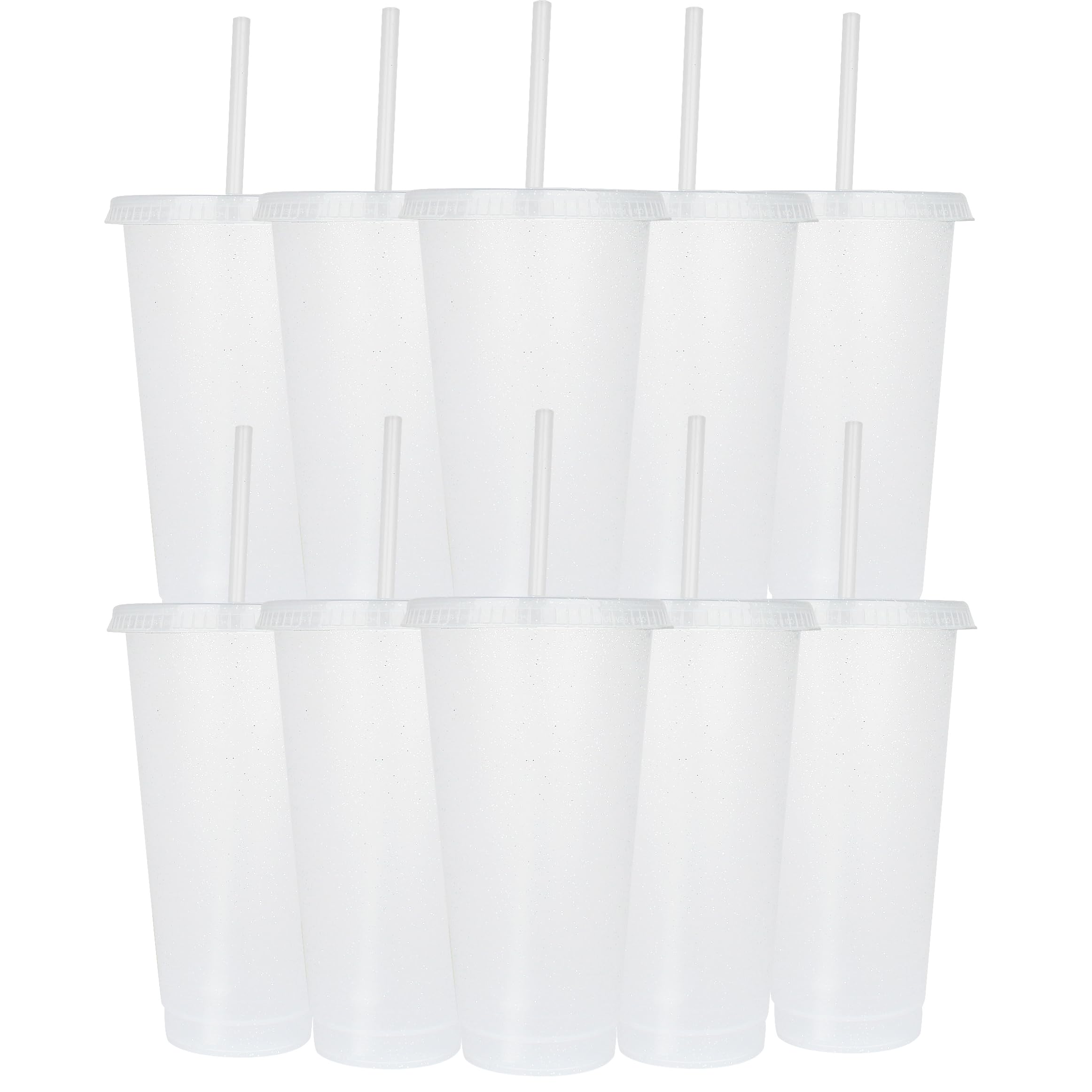 Yisituo 24 oz Reusable Plastic Cups, 10 Pack Cold Cups with Lid and Straw