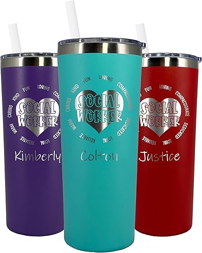 AVITO Regalo personalizado para trabajadores sociales, grabado con láser, aislado al vacío, vaso de 22 onzas con tapa y pajilla, vaso de trabajo