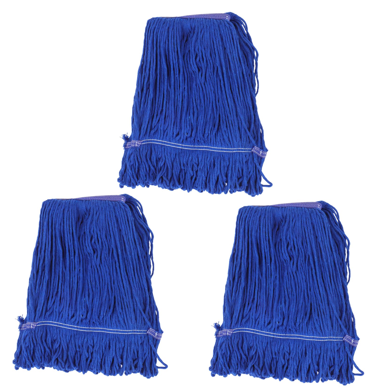 FRCOLOR Recambio de Mopa de Algodón Azul para Limpieza, Cabezal de Trapeador Industrial de Hilo Resistente, Paquete de 3 Piezas para Uso Residencial