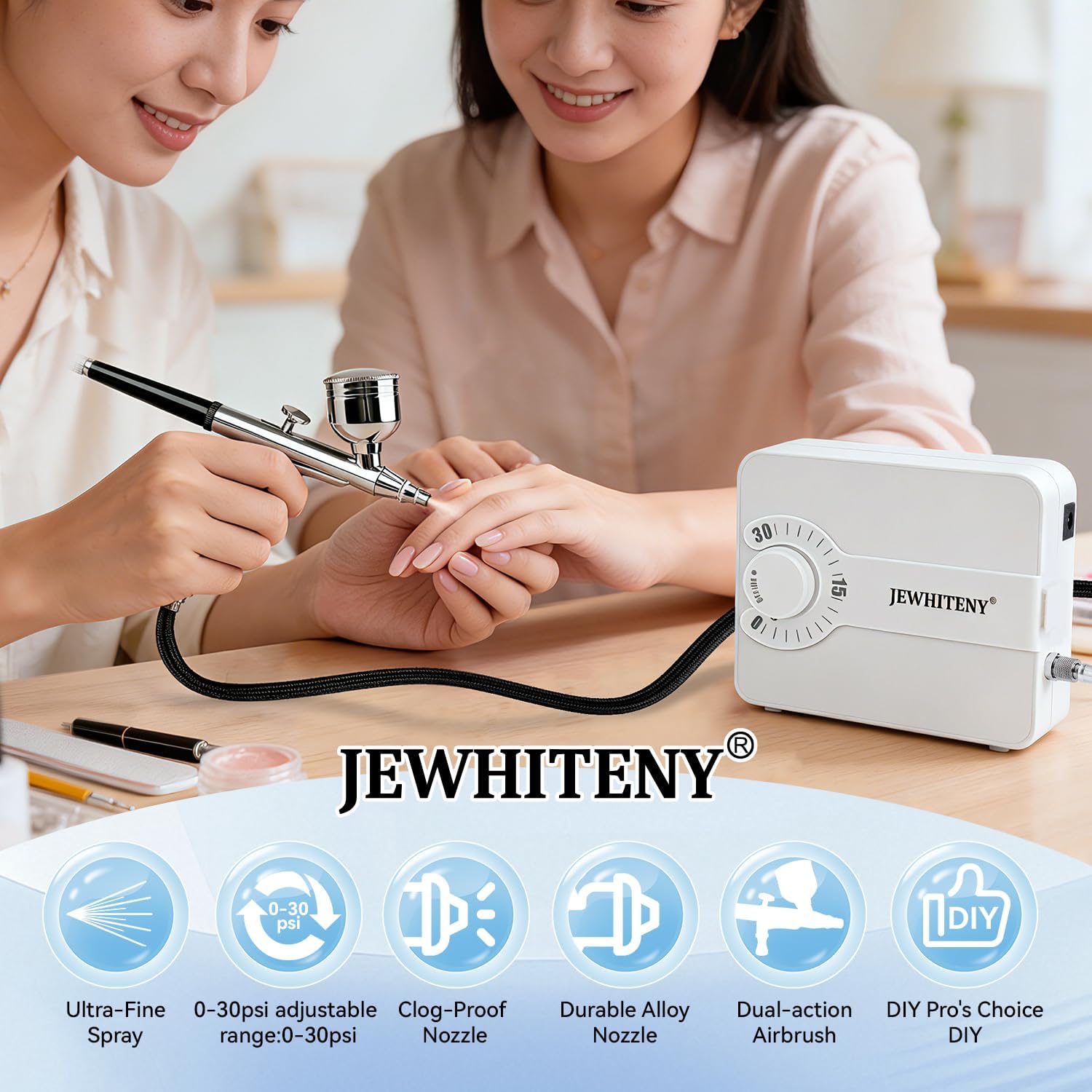 JEWHITENY Professional Airbrush Kit: AirBrush for Nails, Multifunctional Spray Painting Tool,0.2/0.3/0.5mm Nozzle Makeup Set Nail Airbrush Machine for Ombre French Airbrush Paint Home DIY & Salon - Image 2
