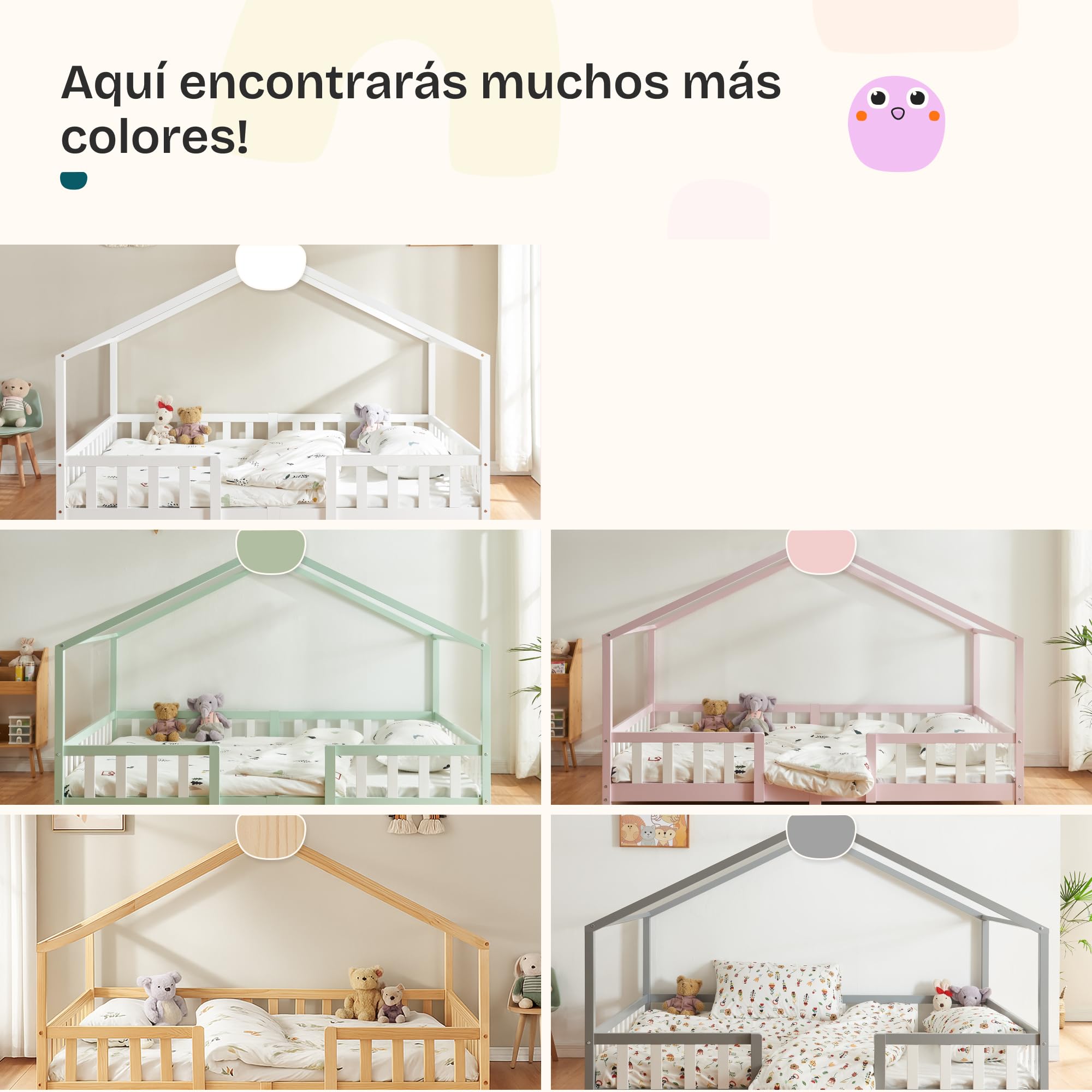 [en.casa] Cama para niños Casita Treviolo hasta 120 kg Cama Infantil con Reja Protectora Forma de casa de Madera Pino 120 x 200 cm - Pino Natural