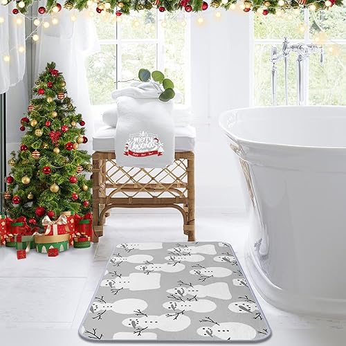 Miniatura 7 de Tapete de baño de Feliz Navidad, 17 x 30 pulgadas, tapete de baño de muñeco de nieve de invierno, tapete decorativo para el hogar, parte trasera de