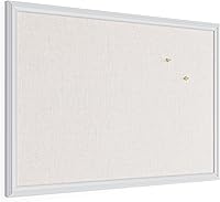U Brands Farmhouse Linen Bulletin Board 30x20 White Wood Frame Wall Mounted Pin Board for Office Kitchen Classroom