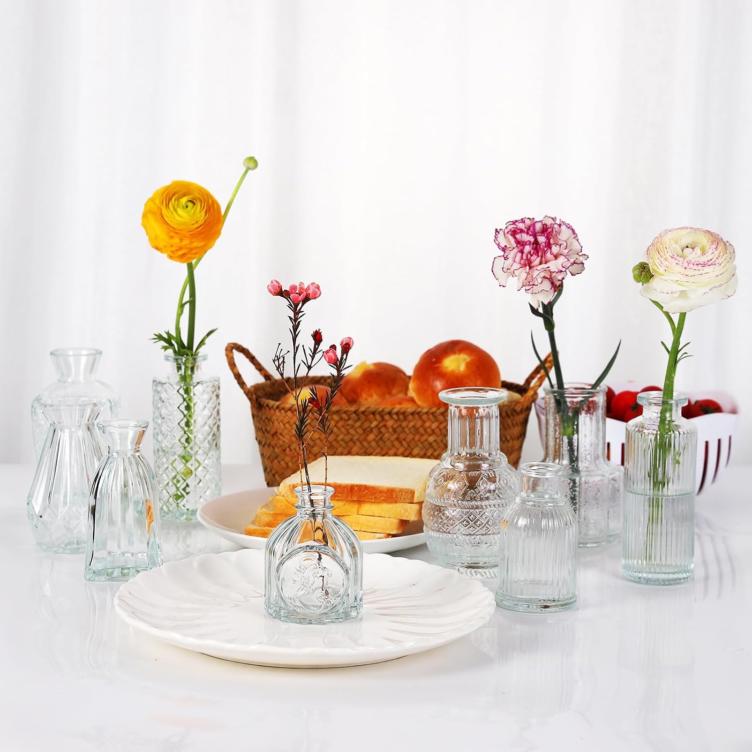 12 Pcs Small Glass Bud Vase Set of，Mini Vintage Vases in Bulk, Clear Bud Vases for Centerpieces， Rustic Wedding Decorations，Home Table Flower Décor. - Image 5