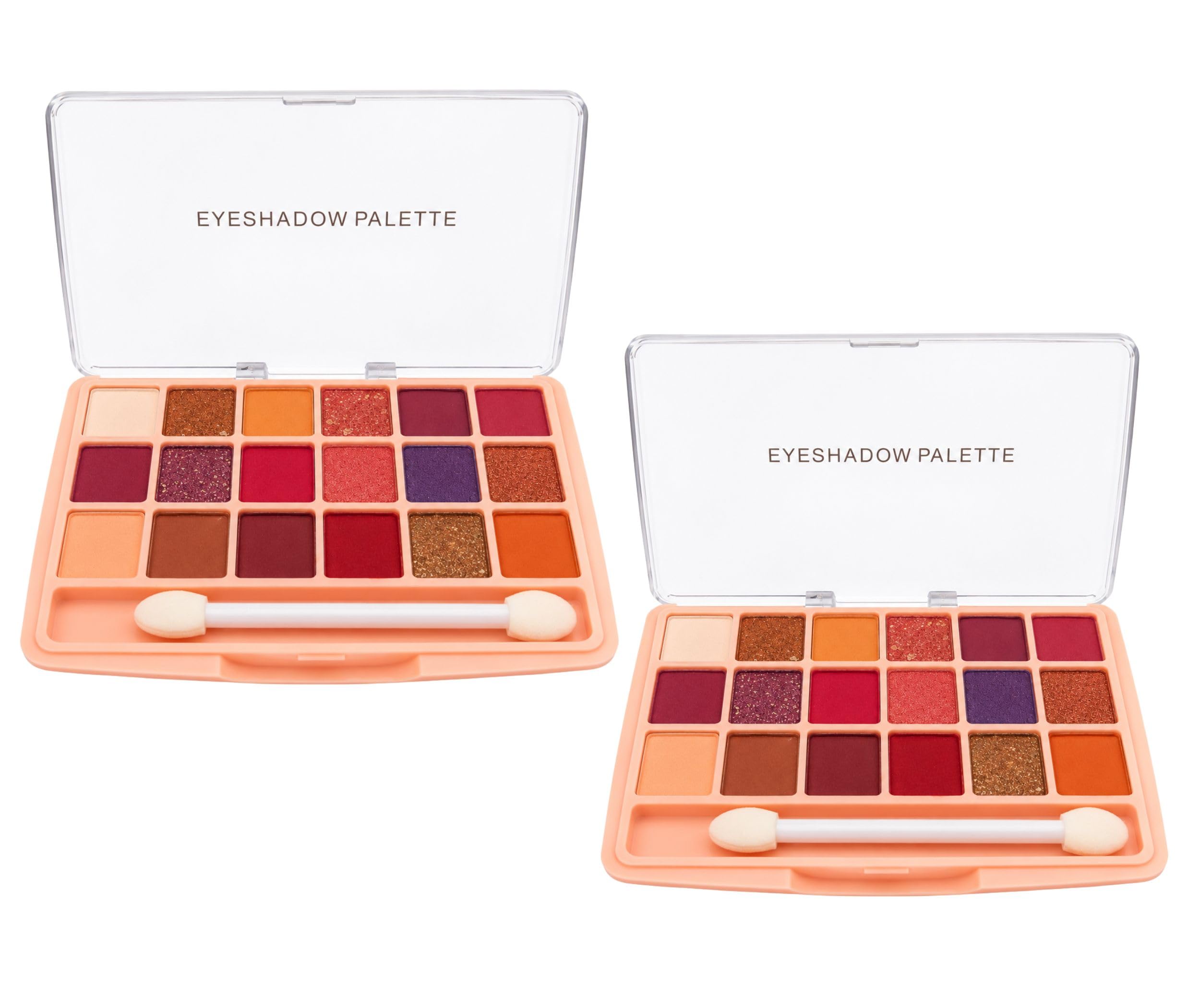 18 shades warm sunset & nude eyeshadow palette set with dual sponge applicator | rich pigment matte, bronze metallic & shimmer powder eye makeup kit (pack of 2)
