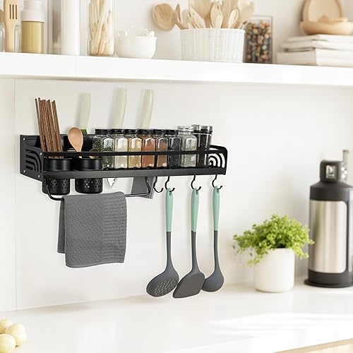 Miniatura 3 de Estante colgante para utensilios de cocina, estante de almacenamiento colgante de 19 pulgadas con ganchos, soporte para cuchillos para condimentos,