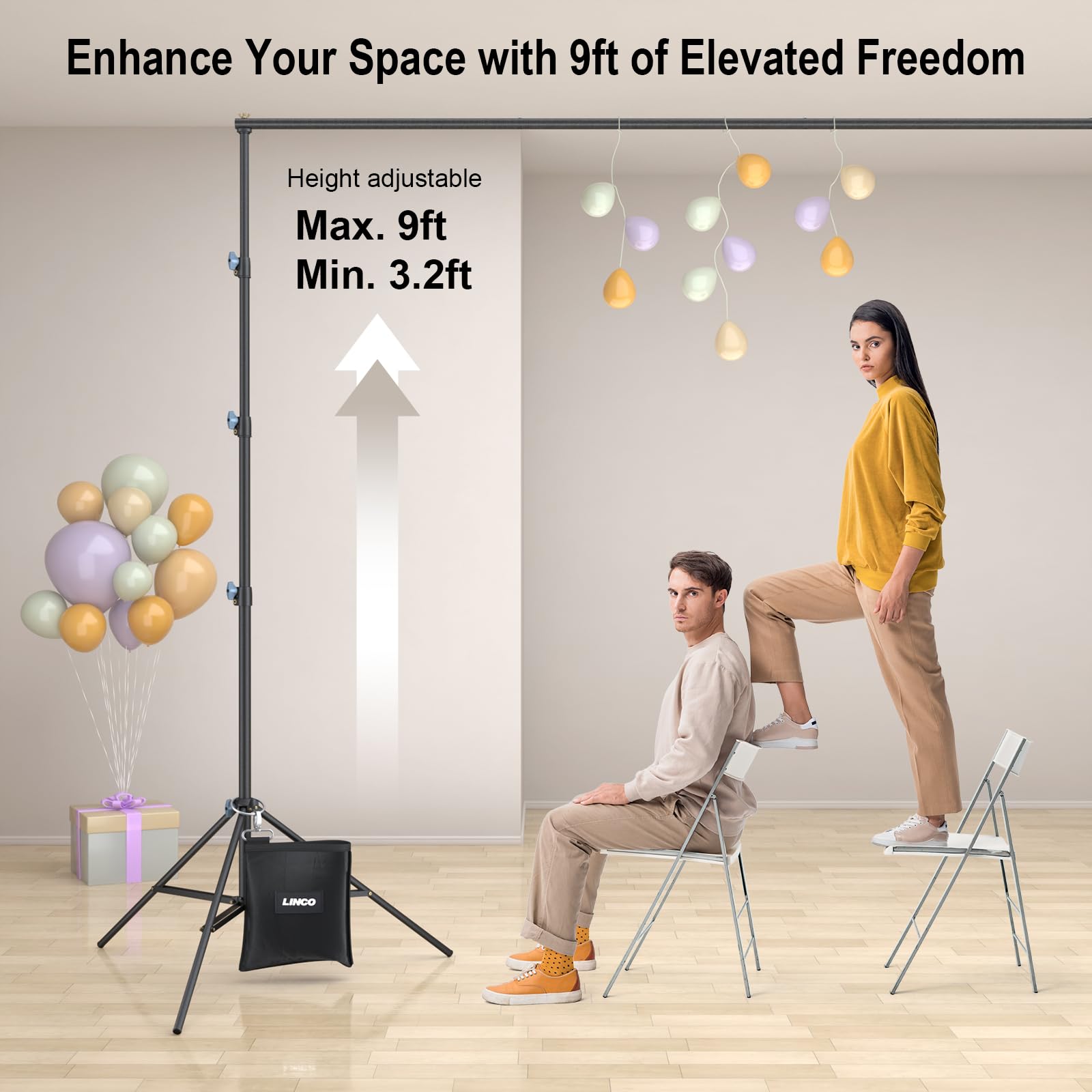 LINCO Lincostore 9x10 ft Photography Photo Backdrop Stand Background  Support System Kit 4154-4236 Black