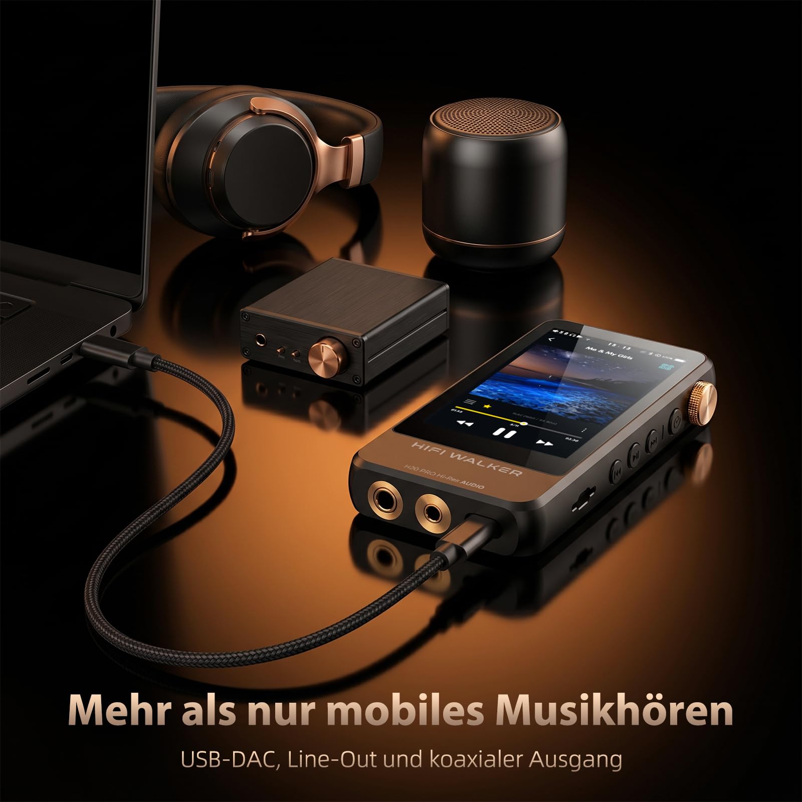 HIFI WALKER H20 Pro Hi-Res MP3 Player mit Bluetooth, 64GB microSD Karte, Lossless Musikplayer mit Dual ESS DAC, 4,4mm Balanced Ausgang, 3,2 Zoll Touchscreen, USB DAC, DSD FLAC WAV