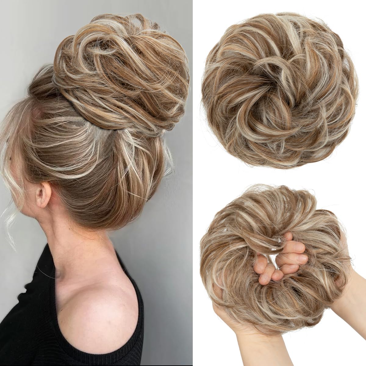 SARLA Messy Bun Hair Piece for Womens Synthetic Scrunchies Buns Extension Hairpieces Updo Pony Tail Beige Multi