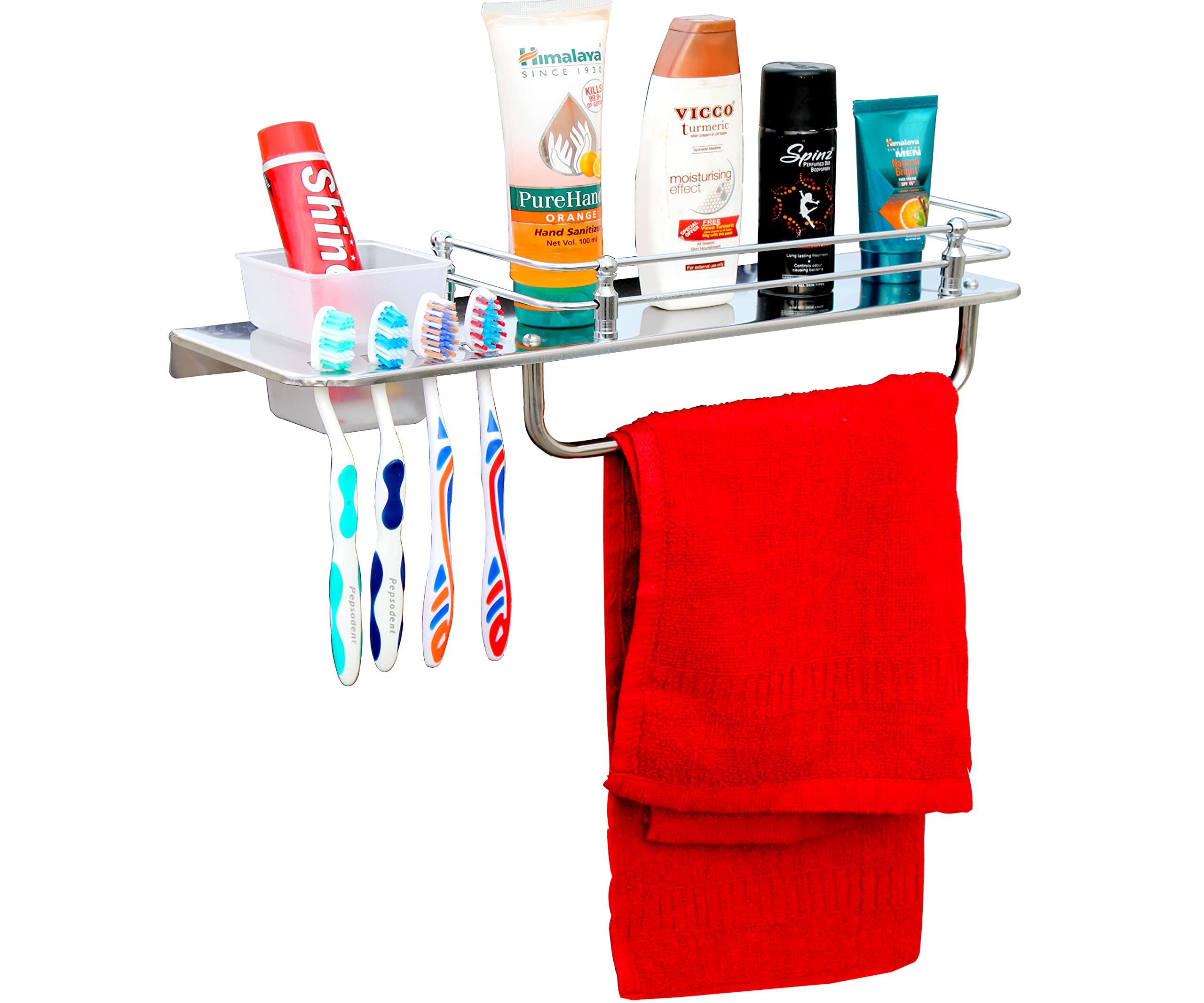 Shivam Steel Stainless Steel 3 in 1 Multipurpose Bathroom Shelf/Rack/Towel Hanger/Tumbler Holder/Bathroom Accessories Wall Mount (15 x 5 Inches) - Pack of 1 (B0CF9WKKRN) Amazon Price History, Amazon Price Tracker