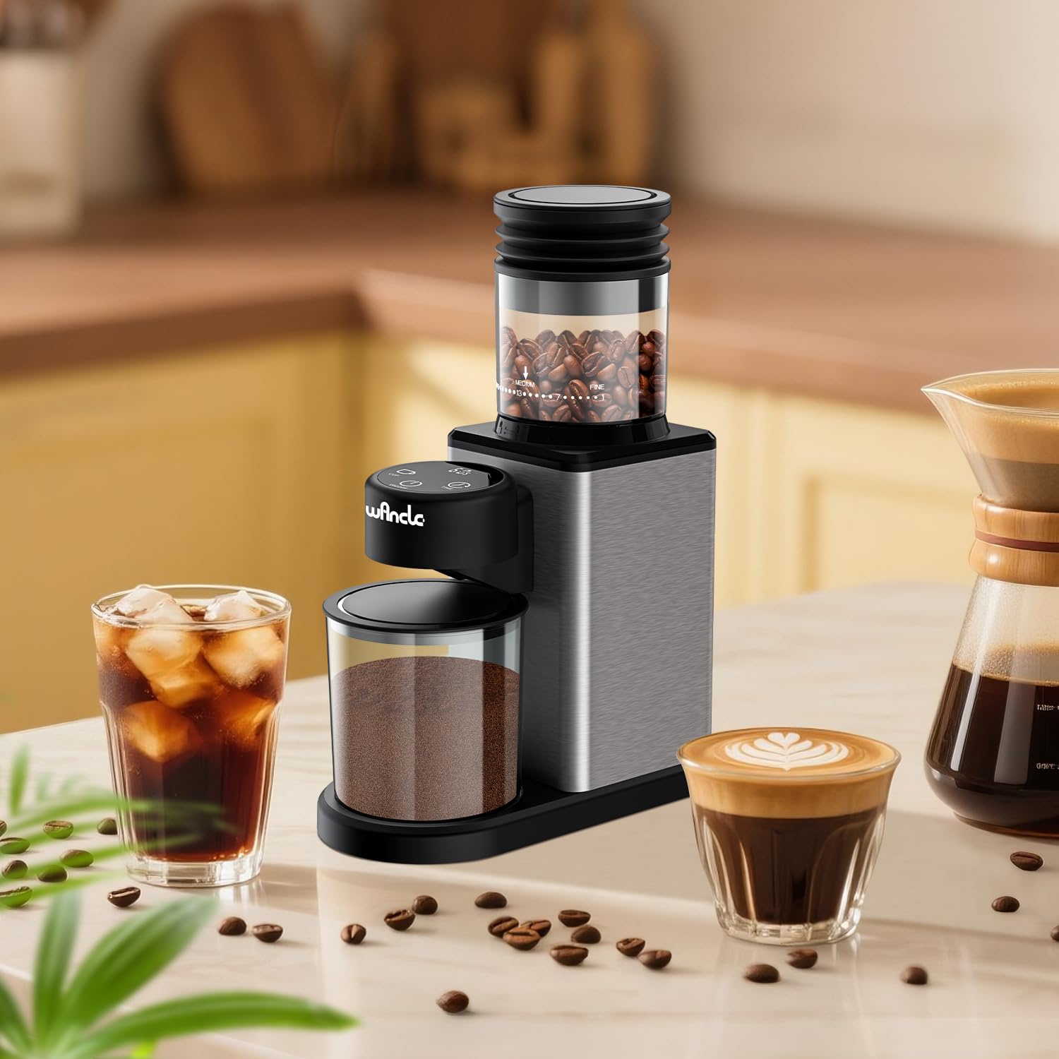 Macinacaffè Wancle Conico Elettrico con cono, Touchscreen, Timer Preciso, 25 Livelli di Macinatura, Antistatico, Acciaio Inox, Facile da Pulire