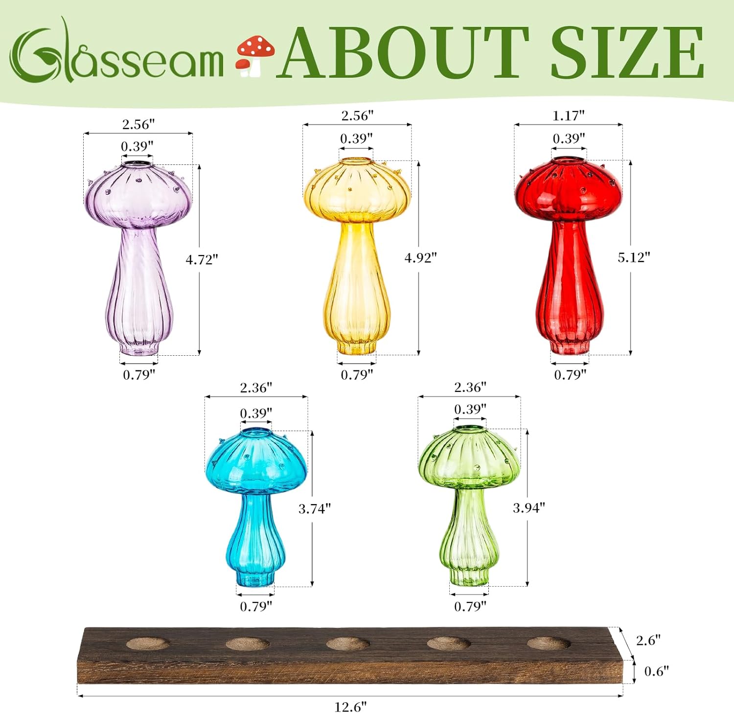 Glasseam Mushroom Plant Propagation Station: Cute Glass Terrarium Jar with Wooden Stand Unqiue Planters for Indoor Plants Hydroponic Glass Bud Flower Vase for Home Office Decor for Women