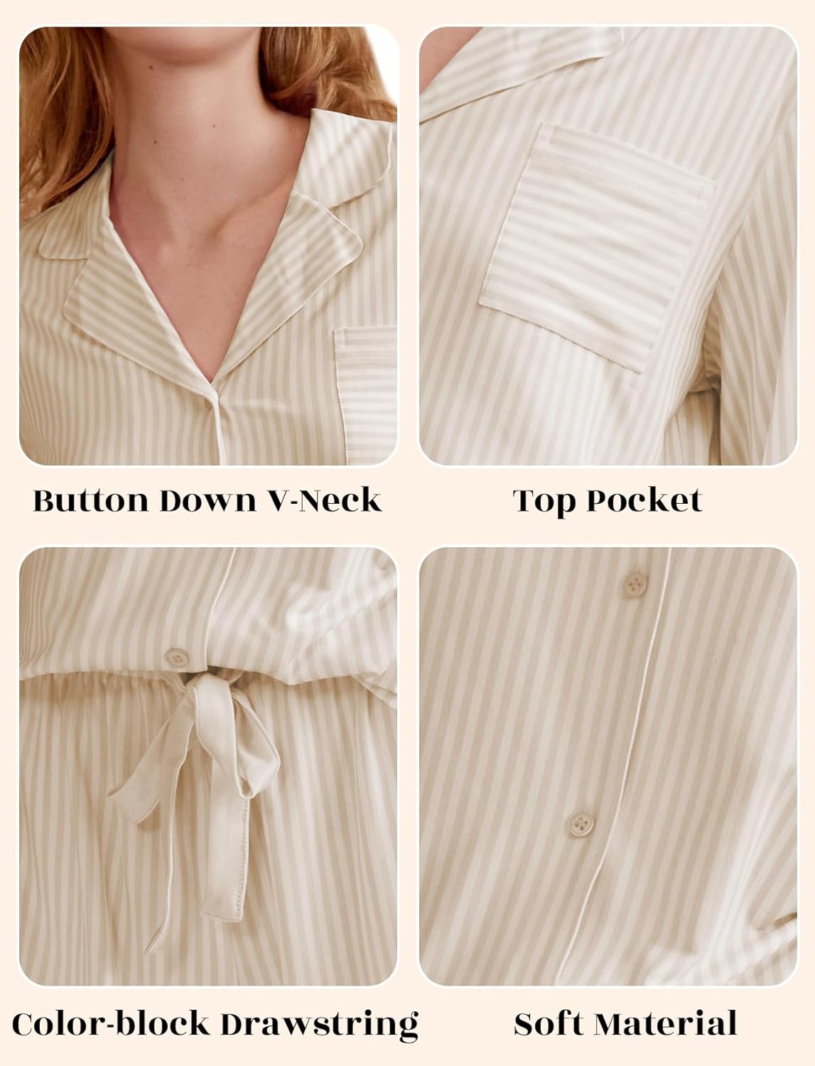 KFUBUO Women's 2 Piece Striped Pajama Sets Long Sleeve Button Down Shirts Matching Shorts Set 2025 Fall Loungewear - Image 6