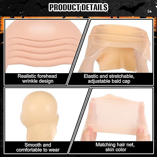 Miniatura 2 de WILLBOND 4 gorras de Halloween calvas para maquillaje de látex calvo para cabeza, peluca, sombrero, accesorios de disfraz para adultos (color de