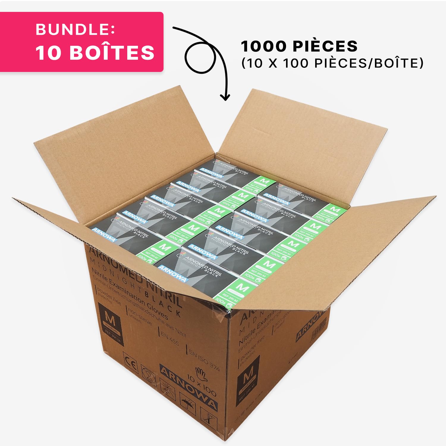 100 Gants Nitrile Noirs Taille M - Sans Latex Ni Poudre - Jetables Cuisine Et Médical