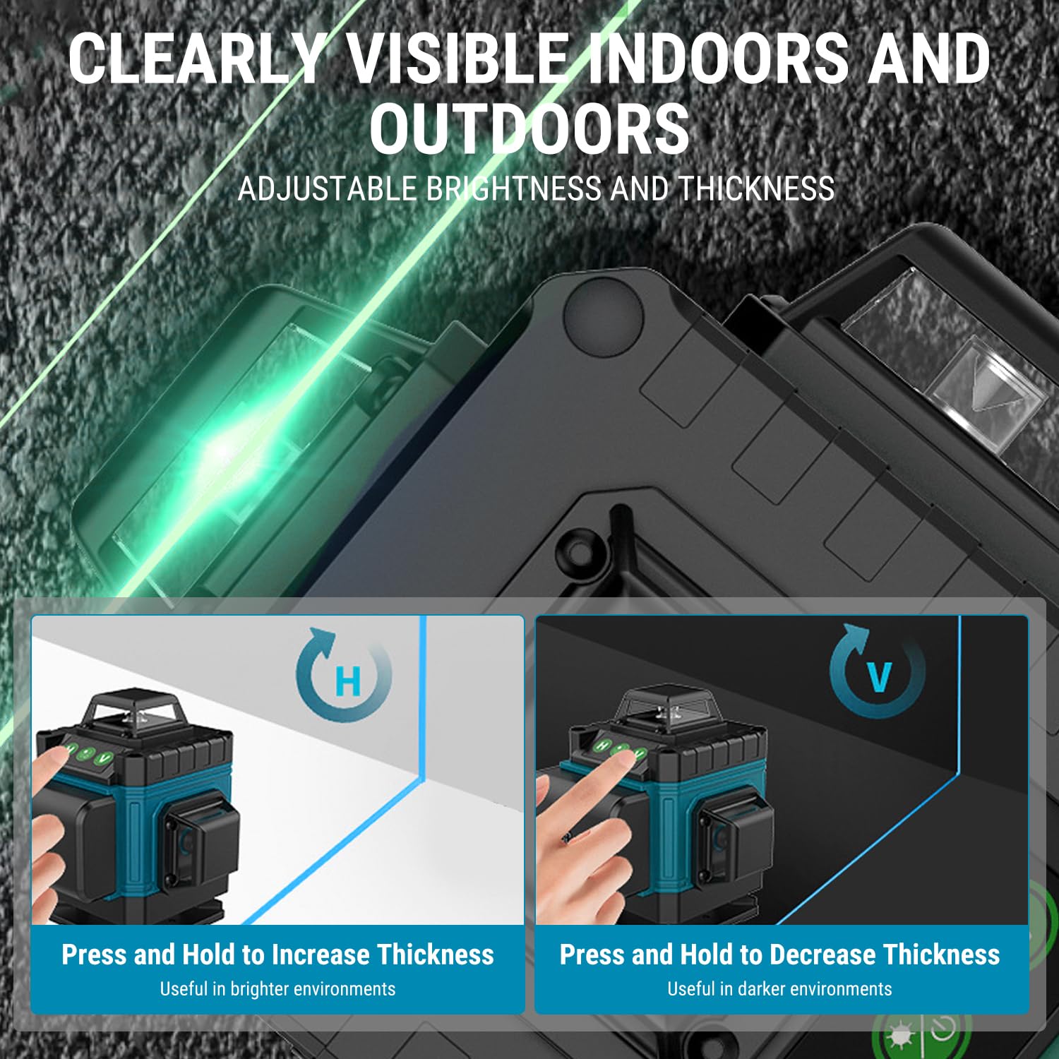 VOBOR Nivel Laser con Tripode, 4D Nivel Láser Autonivelante 360° con 2x4800mAh Batería, IP54, Control Remoto, 16 Líneas Laser Verde para Obras,Interiores