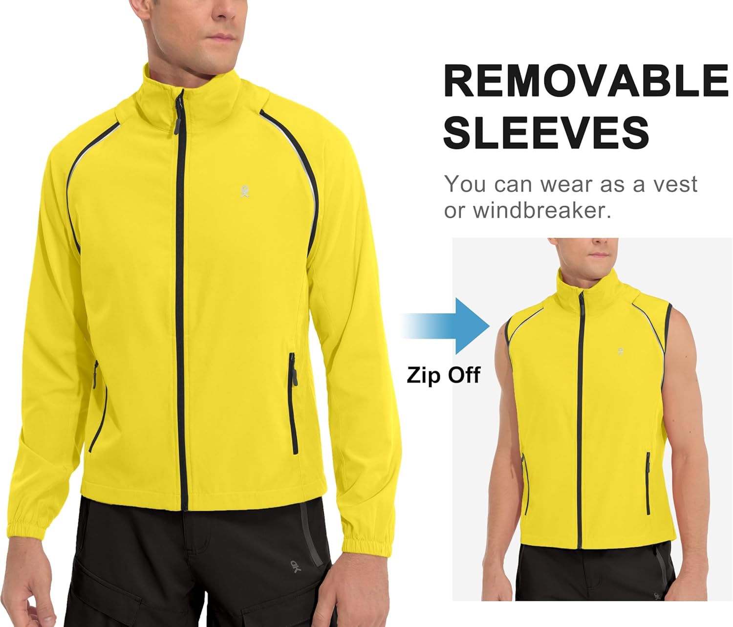 Little Donkey Andy Men's Quick-dry Running Jacket, Convertible UPF 50+ Cycling Jacket Windbreaker with Removable Sleeves - Image 3