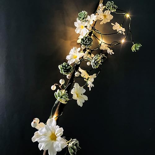 Vista 15 de Guirnalda de luces artificiales de crisantemo de margaritas colgantes, guirnalda de vides de simulación de seda, luz solar alimentada por