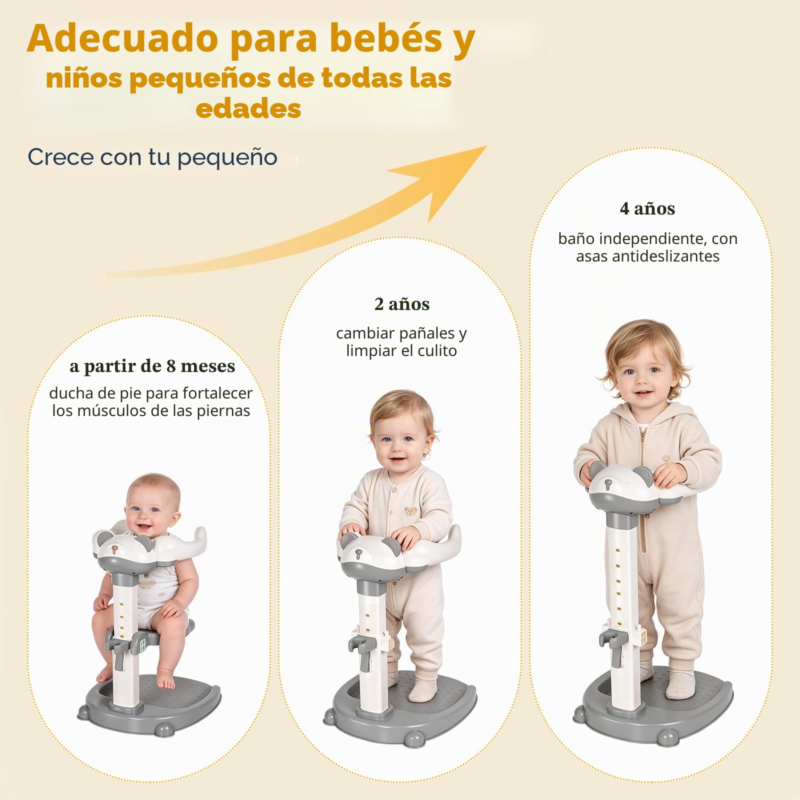 Soporte de Bañera para Bebé, Torre de Bañera Ajustable para Bebé que se Pone de Pie, Asiento de Bañera para Bebé desde hasta Niño Pequeño (8-36 Meses) para Bañarse y Cambiar Pañales (Gris)