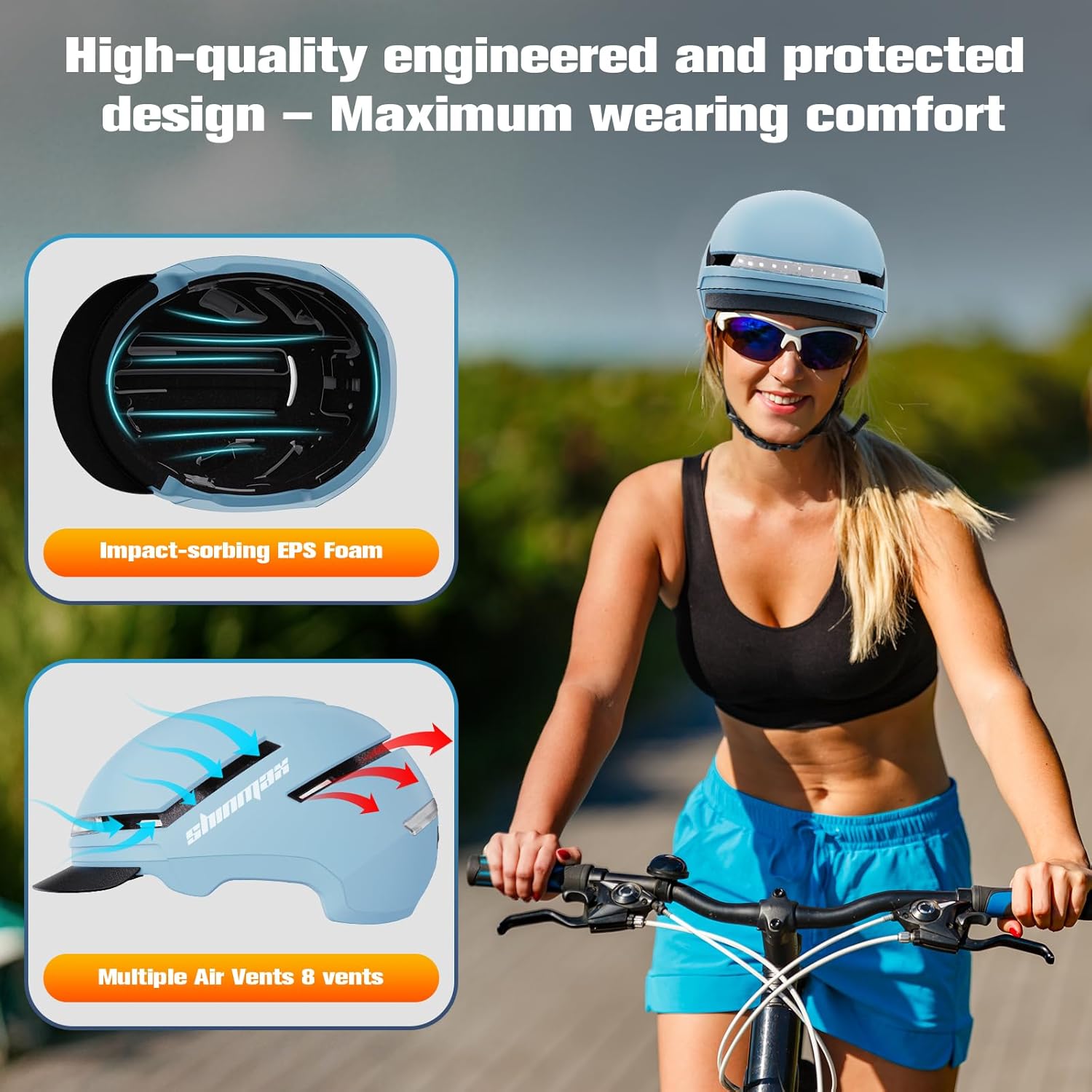 Shinmax Bike Helmet with Turn Signals, NTA Certified up to 45km/h, Bicycle Helmet for Men Women with USB Rechargeable Rear Light, Viser, Cycling Helmet for E-Bike & S-Pedelec,Scooter, Commuter, Adults - Image 7