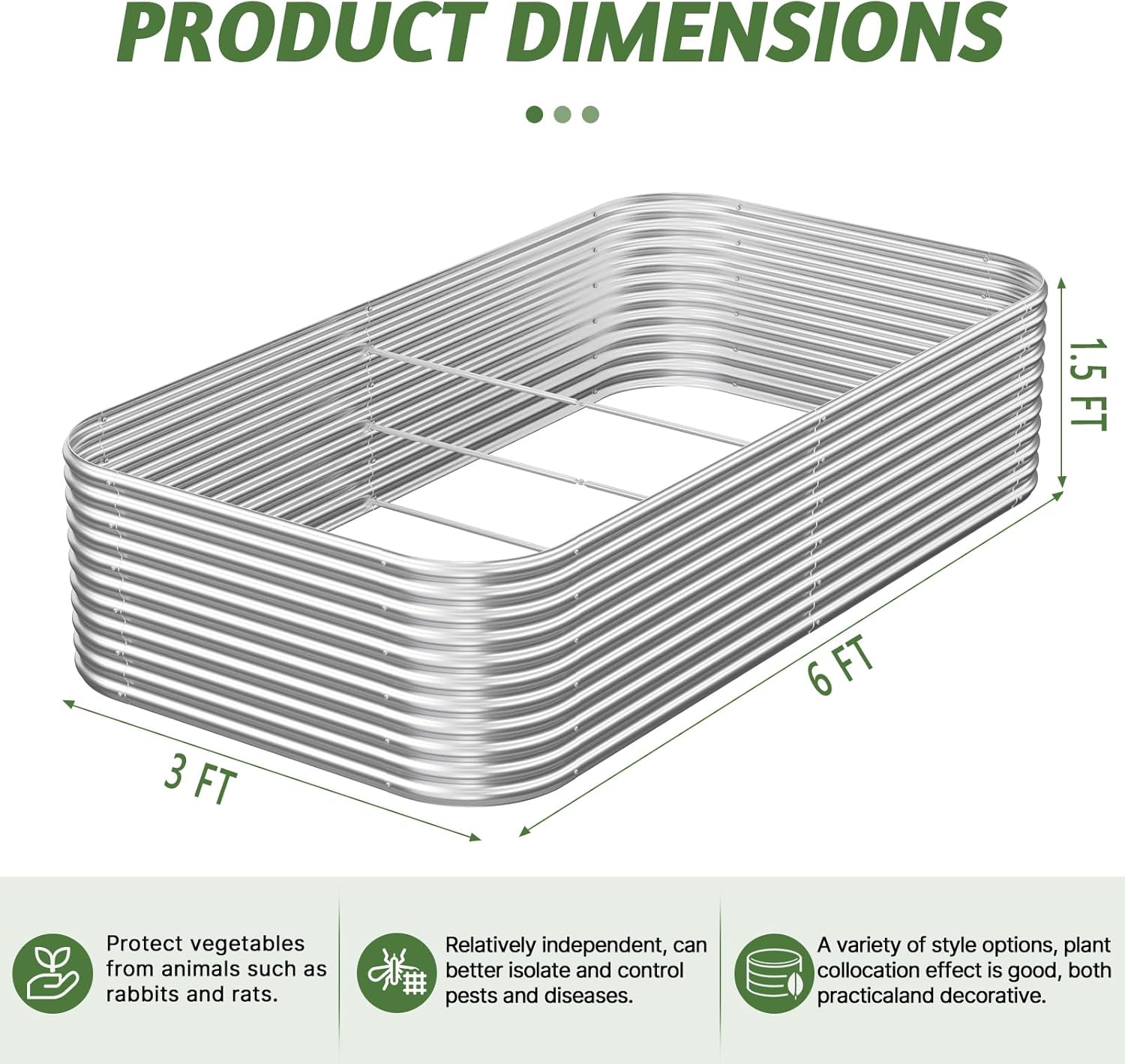 2 Pack Tall 6x3x1.5FT Raised Beds for Gardening, Corrugated Galvanized Steel Raised Garden Bed, Outdoor Metal Above Ground Garden Bed for Vegetables and Flowers