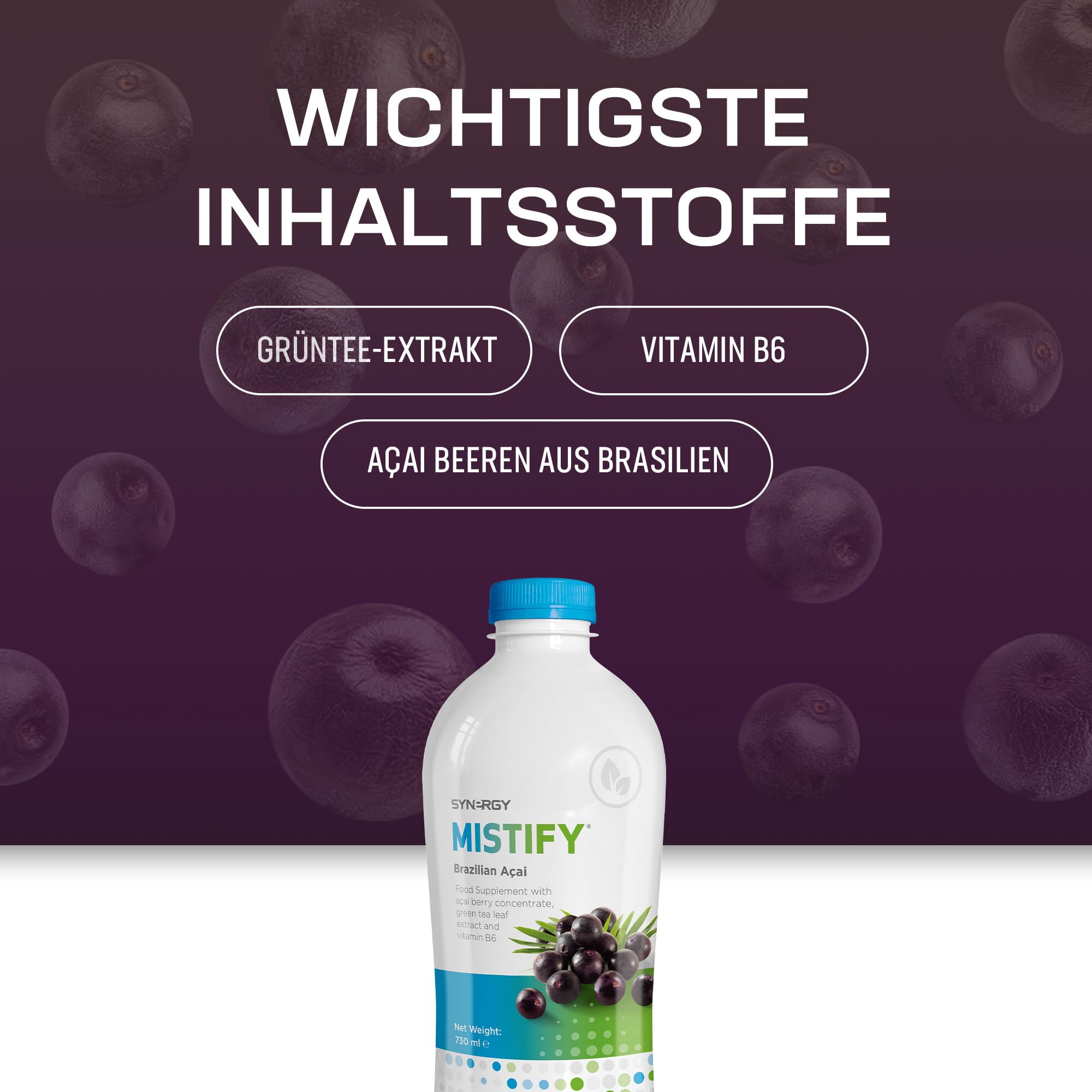 Synergy WorldWide Acai Liquid mit grünem Tee & Beeren 730ml | Detox | Unterstützt das Immunsystem, die Energie und das Nervensystem | Antioxidans | Synergy WorldWide Mistify | 24 Portionen
