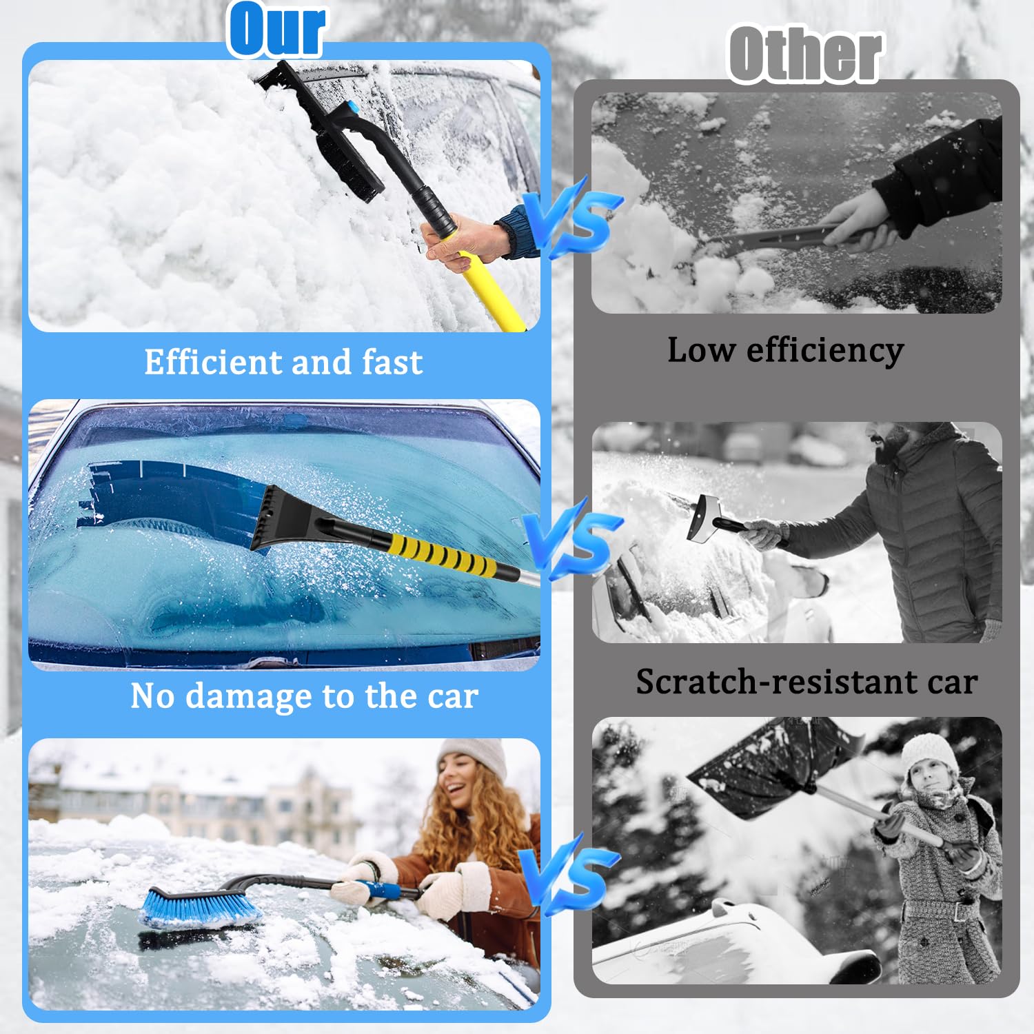 Raschietto Ghiaccio 2 In 1 Per Auto Con Manico Telescopico - Spazzola Neve E Antighiaccio