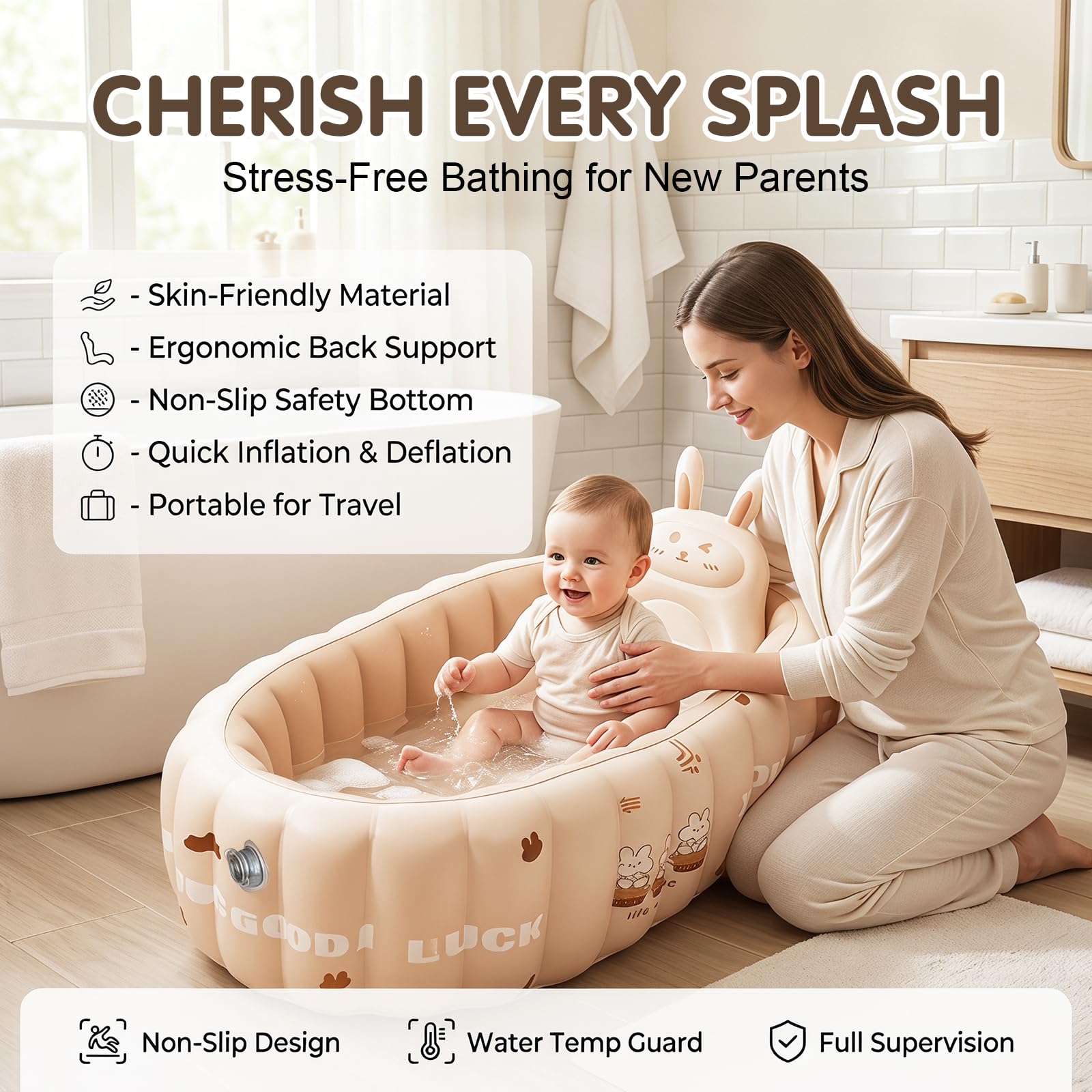 CEWROM Vasca da bagno gonfiabile per bambini, portatile, da viaggio, con pompa ad aria, pieghevole, antiscivolo, per bambini e neonati (rosa)