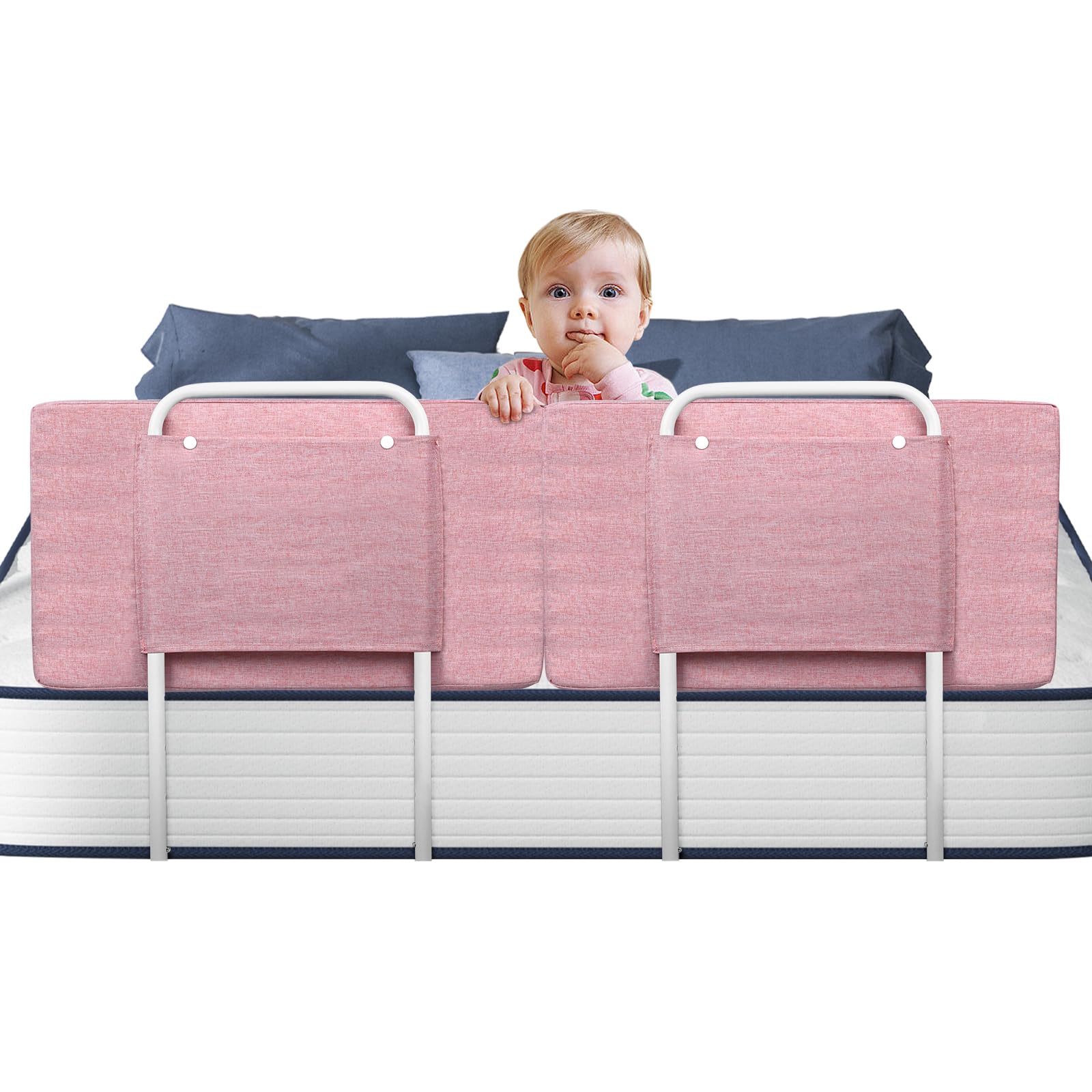 Soontrans Rausfallschutz Bett, Sorgt für Süße Träume für Ihren Kleinen, Rausfallschutz Boxspringbett Gepolstert Umramung & 5-Stufen Höhenverstellbar, für Kinderbett Elternbett Reise (Rosa, 2-Stk. 50cm