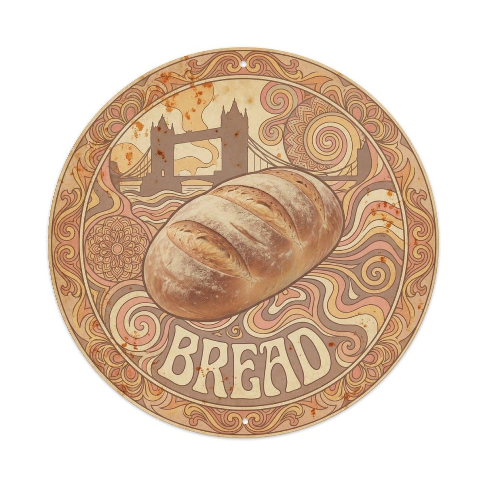 Bread Food Culture British Baker Shop Swirl Psychedelic Metal Tin Sign