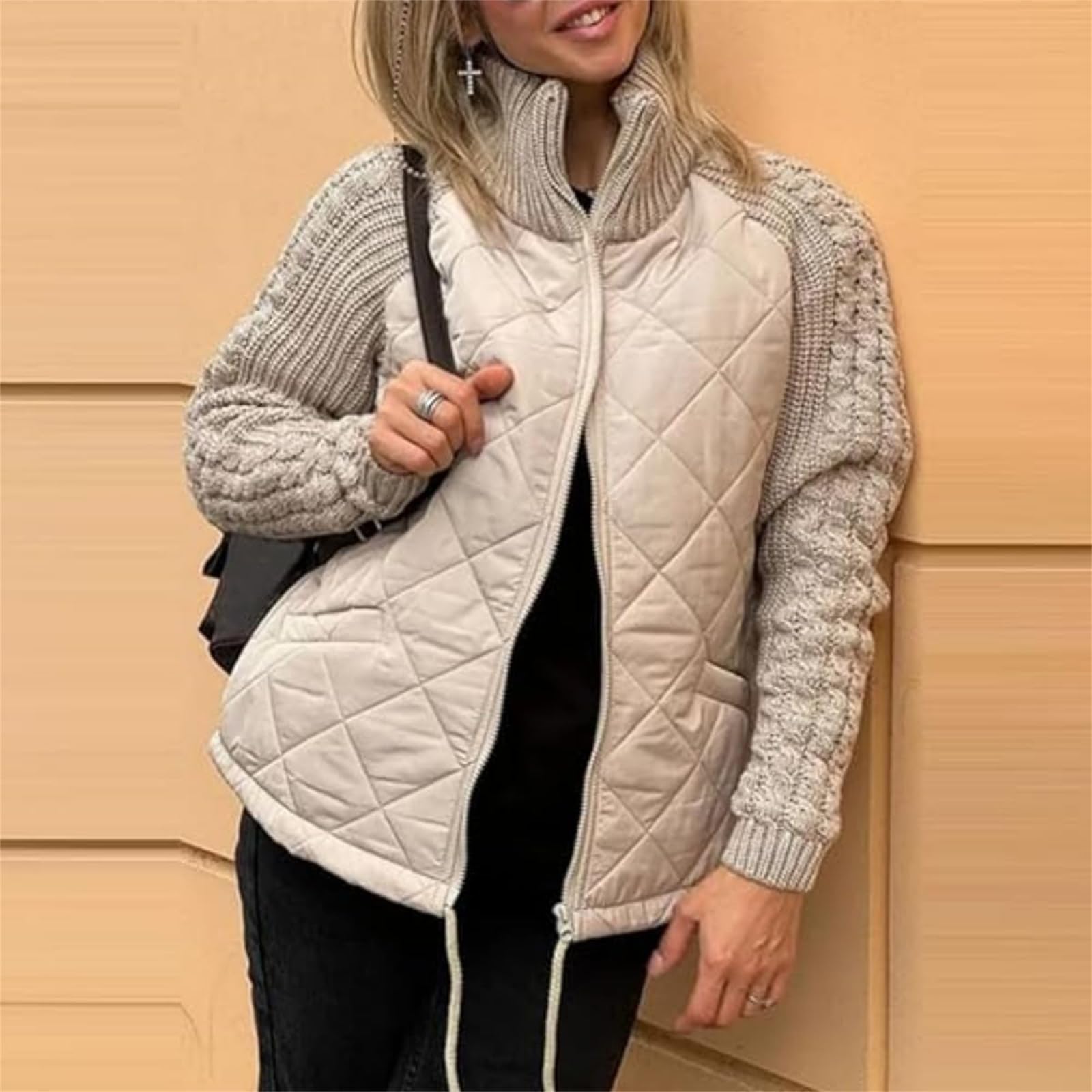 Piumino da donna in maglia patchwork, giacche trapuntate da donna, 2024 piumino corto invernale da donna