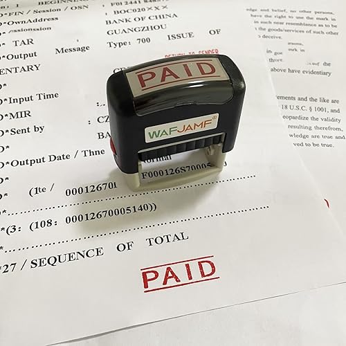 Miniatura 9 de WAFJAMF Sello de oficina pagado, sello de goma autoentintado, sello de oficina, sello de mensaje, tinta roja, mediana