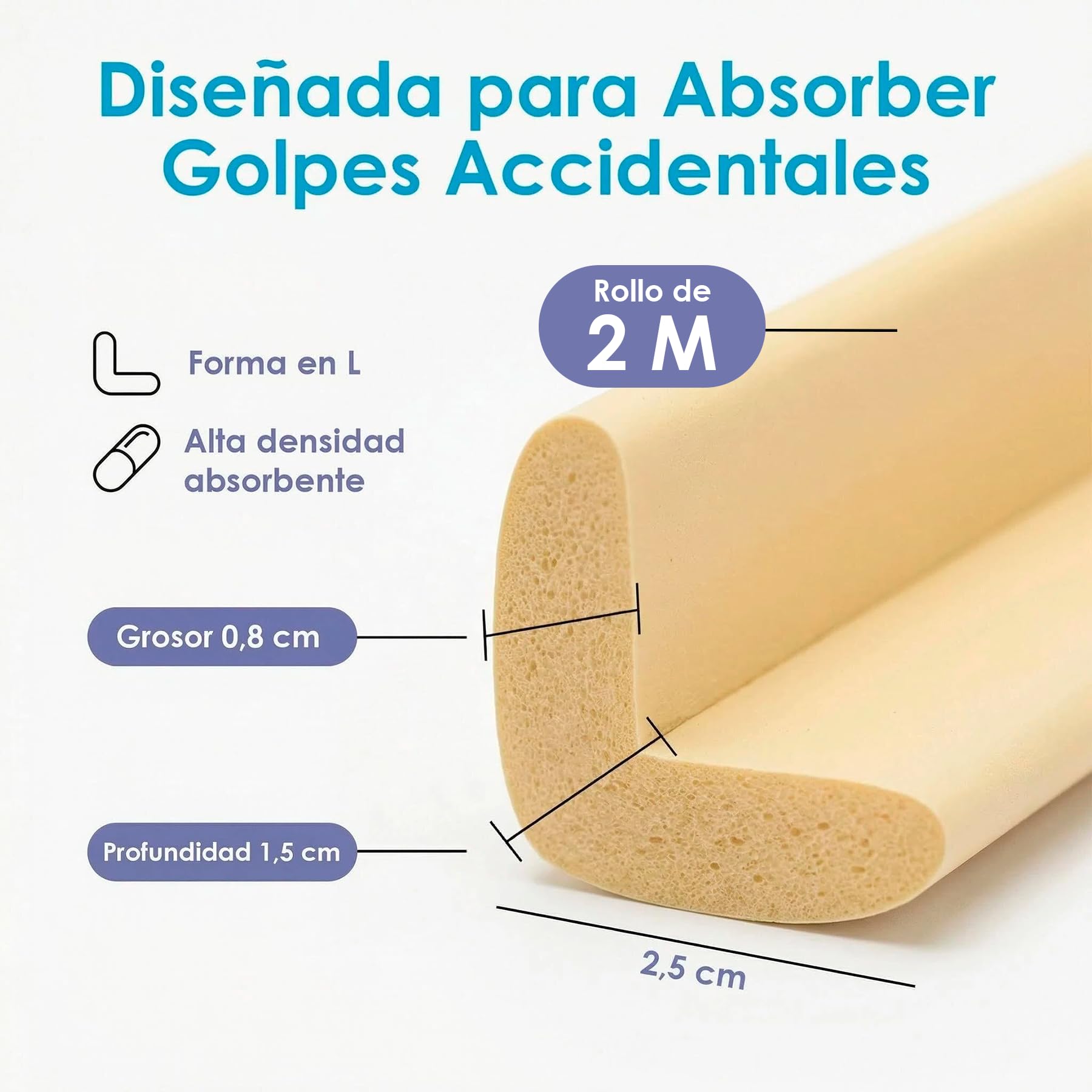 Protector de Bordes Bebé 2 Metros – Protector Bordes Mesa y Muebles con Espuma Antigolpes – Protector Esquinas Bebé con Adhesivo Fuerte – Seguridad Infantil para Mesas, Estanterías y Camas (Beige) — view 3