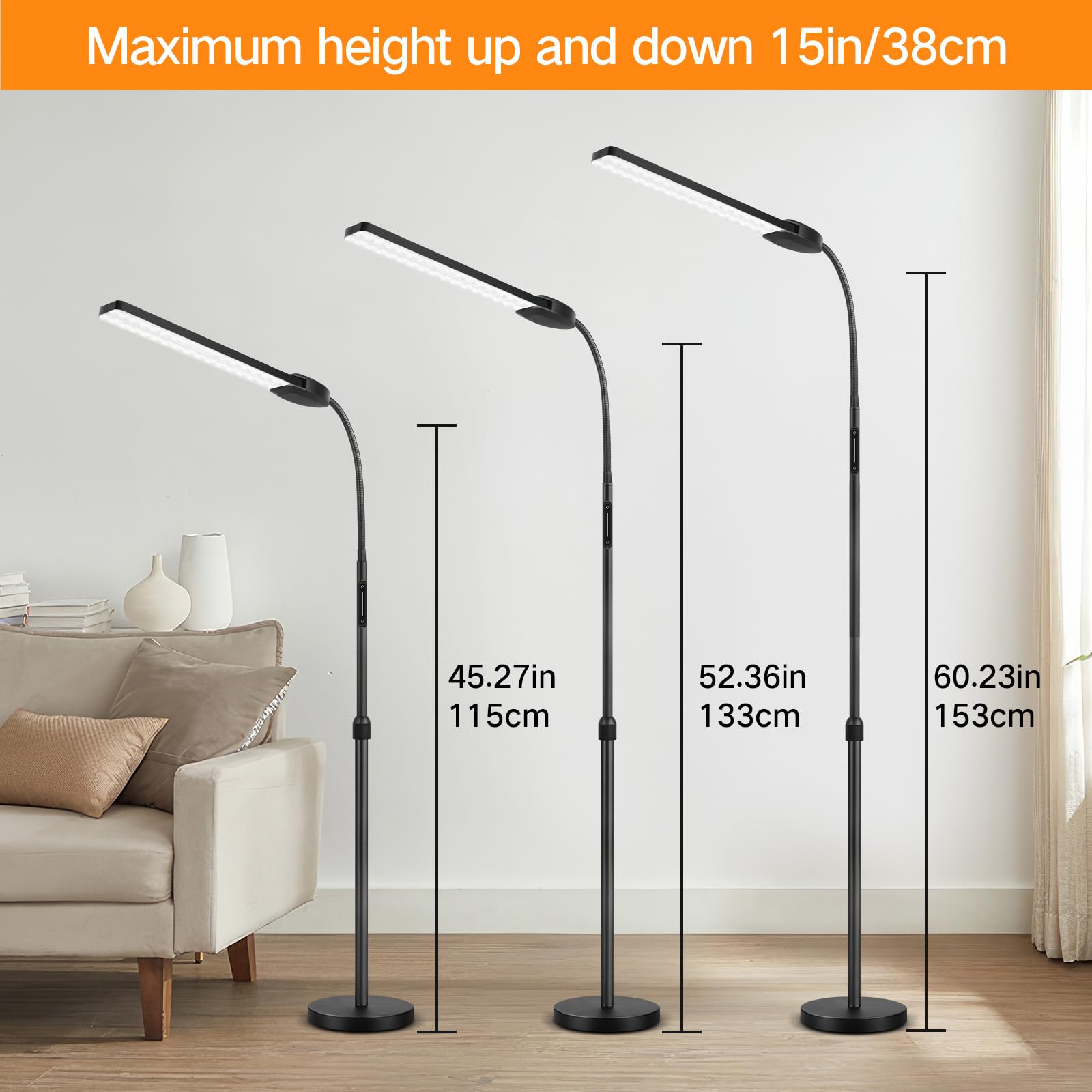 OUTON Stehlampe LED Dimmbar, Leselampe mit 4 Farbtemperatur, Fernbedienung und Touch Steuerung, 1H Timer, für Wohnzimmer Schlafzimmer Büro, Schwarz