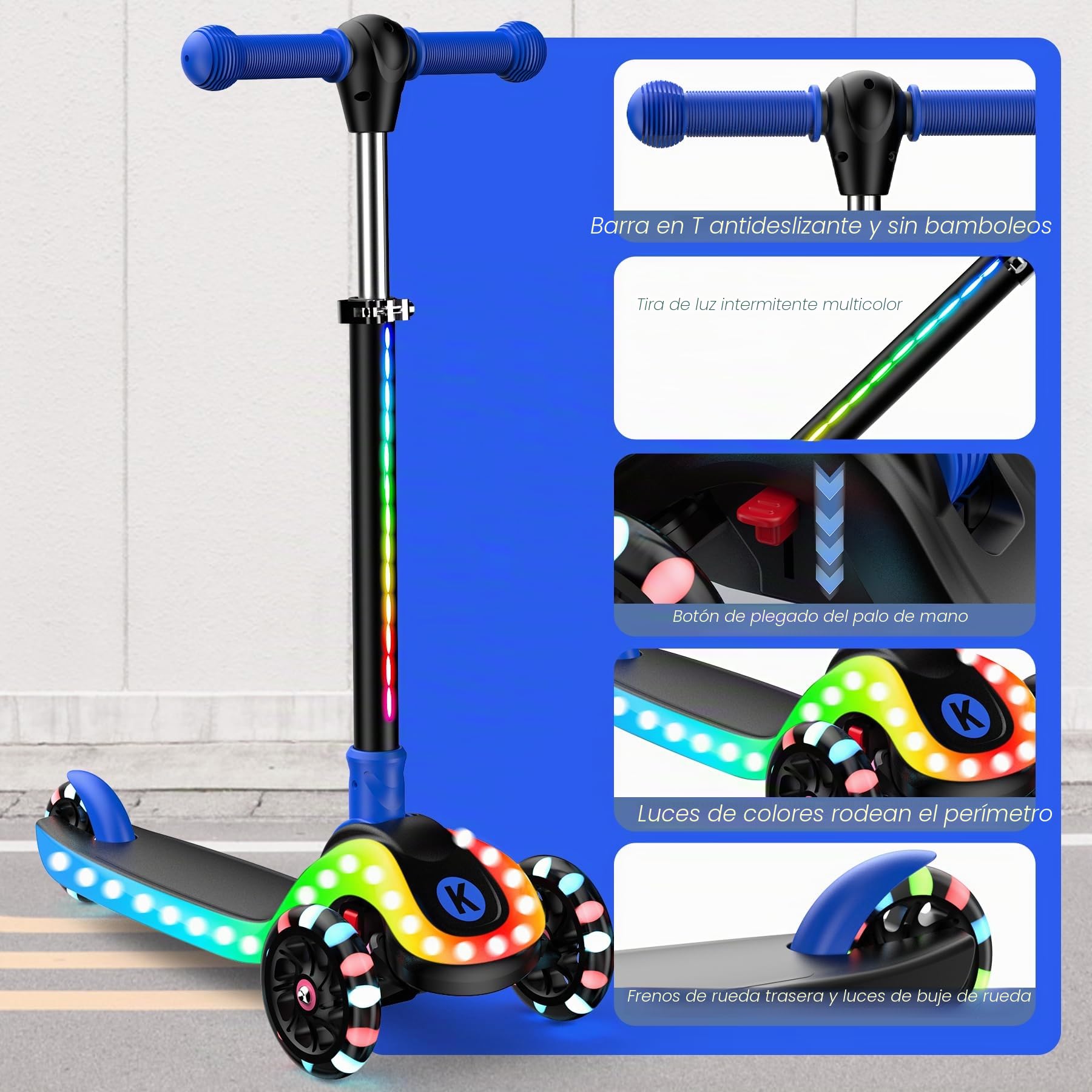Patinete Ajustable 2 en 1, de 3 a 12 años, con Manillar de 5 Niveles, Asiento extraíble, Ruedas LED, Plegable, Rosa (niñas y niños) y Negro.