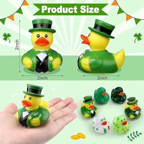 Miniatura 2 de Jerify 96 patos de goma para el día de San Patricio, 6 estilos, patos de trébol para baño, piscina, cumpleaños, regalos irlandeses del día de San