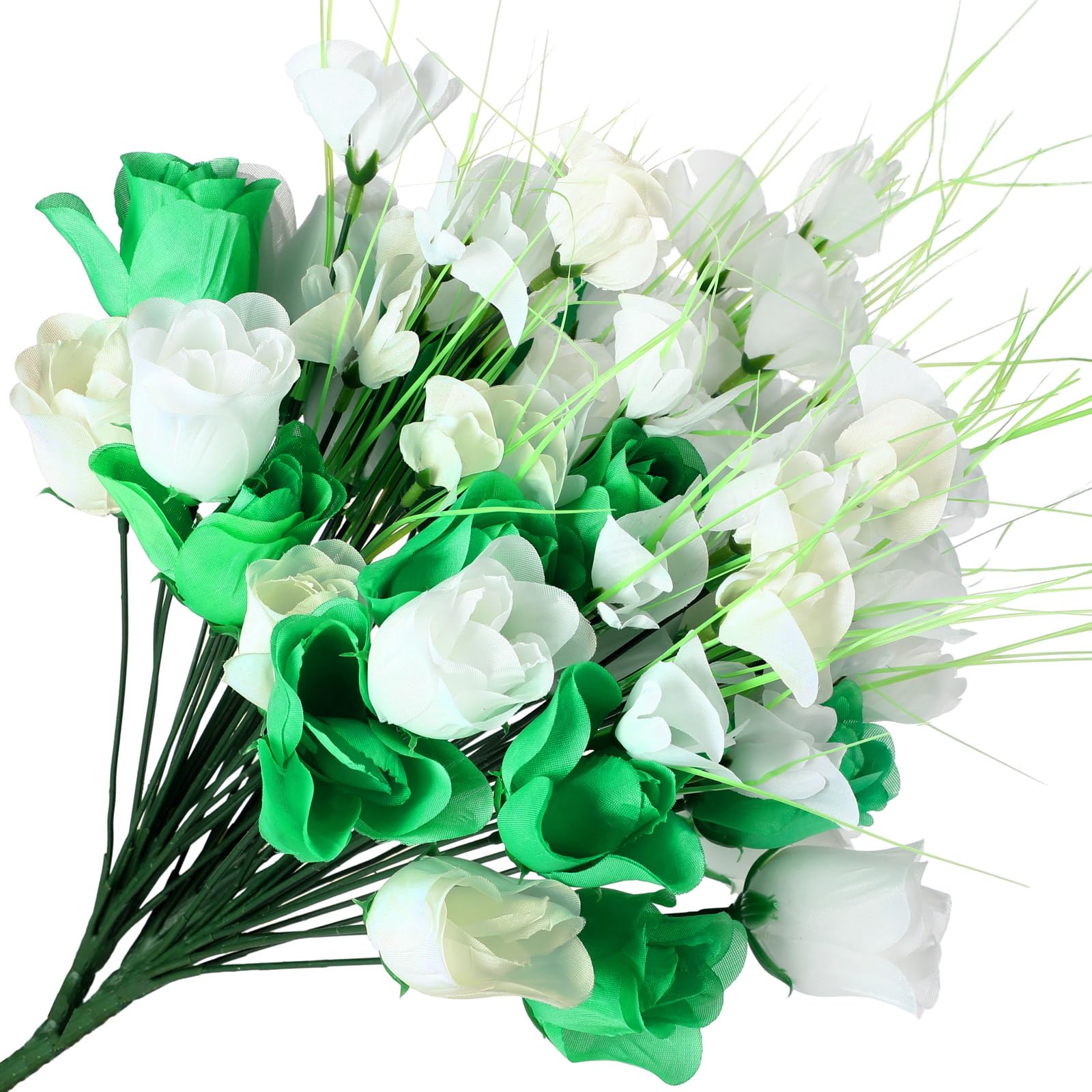 Photo 1 of 3 Pcs St. Patrick's Day Green and White Flower Bouquet, Artificial Roses with Stems St. Patrick's Day Decorations for St. Patrick's Day Party Flower Arrangements Home Wedding, 16.5 Inch