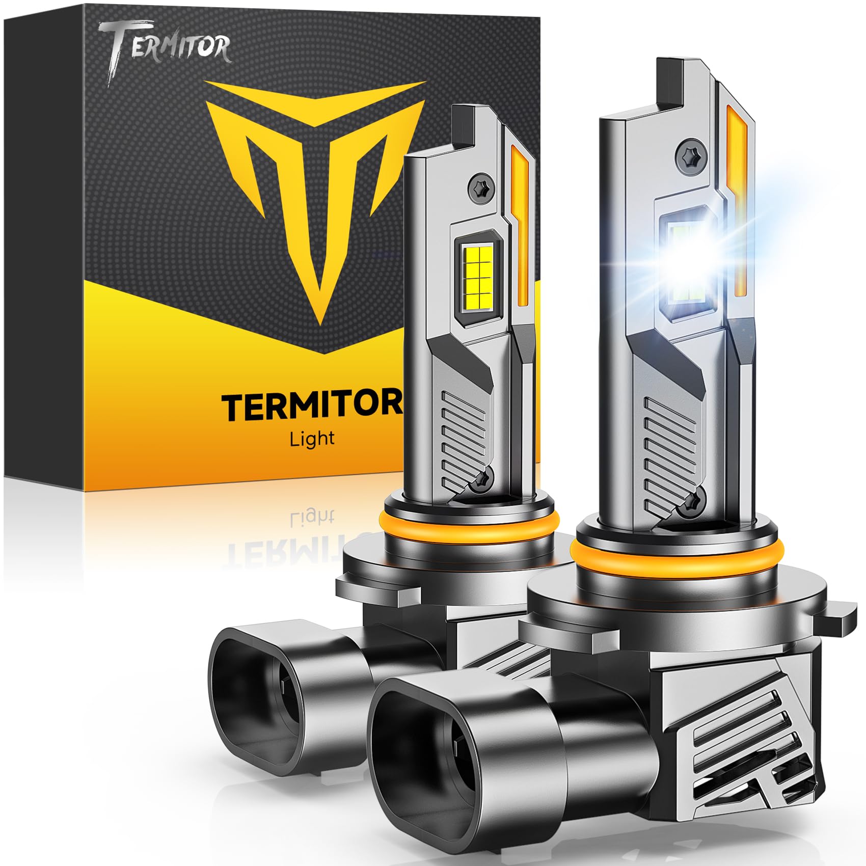 Termitor 9012/HIR2 Light Bulbs, 100,000LM 16X Super Brightness, 1:1 Mini Size with Cooling Fan, 6500K Cool White, Plug N Play, 95%+ Vehicle Adaptability, 9012 HID Daytime Running Light, Pack of 2