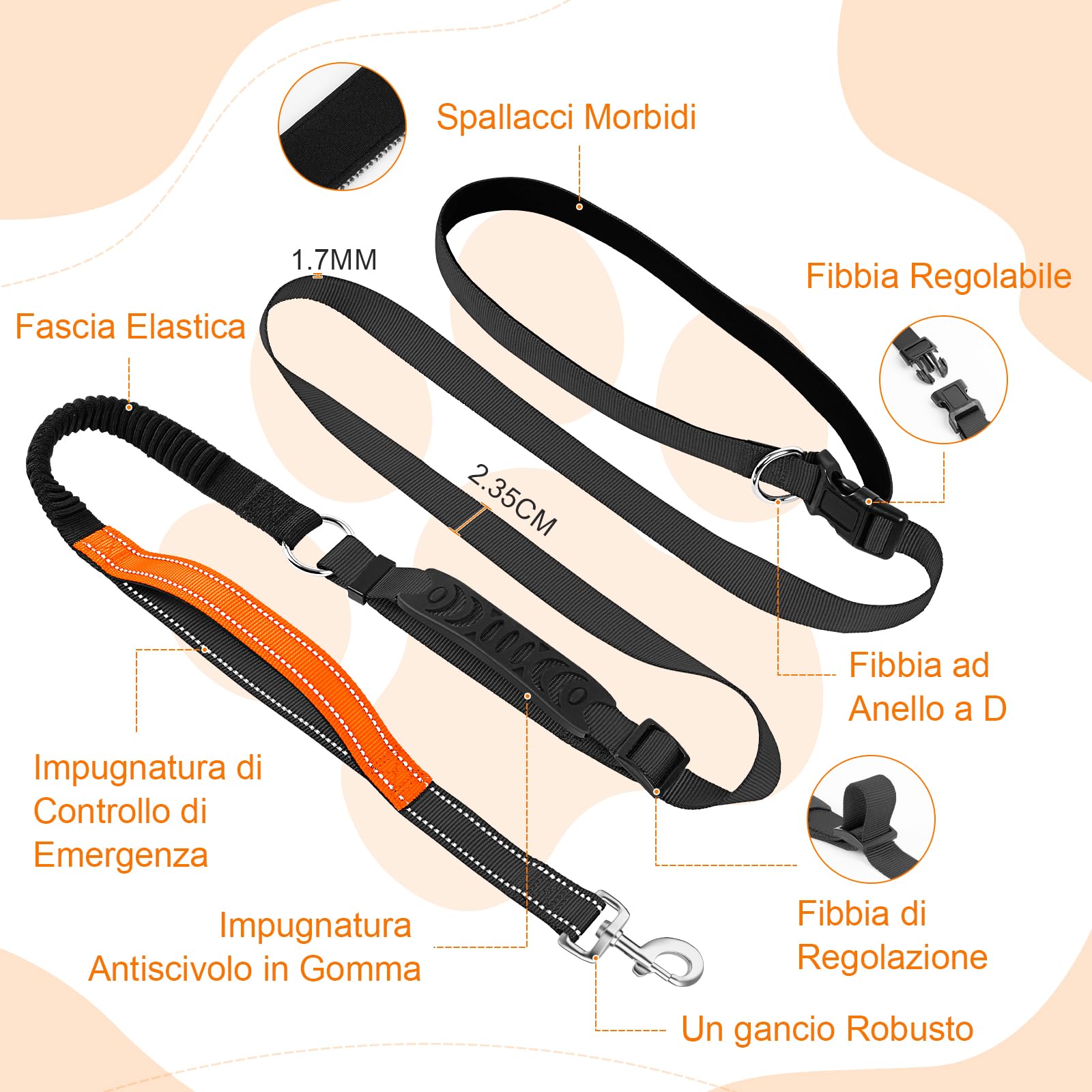 X XBEN 4-In-1 Guinzaglio Mani Libere per Cani, Guinzaglio da Corsa per Cani con Cintura in Vita e Doppie Maniglia, Multifunzionale Guinzagli per Cane di Media e Grande, Anti-tiro, 0,8-2,2 M