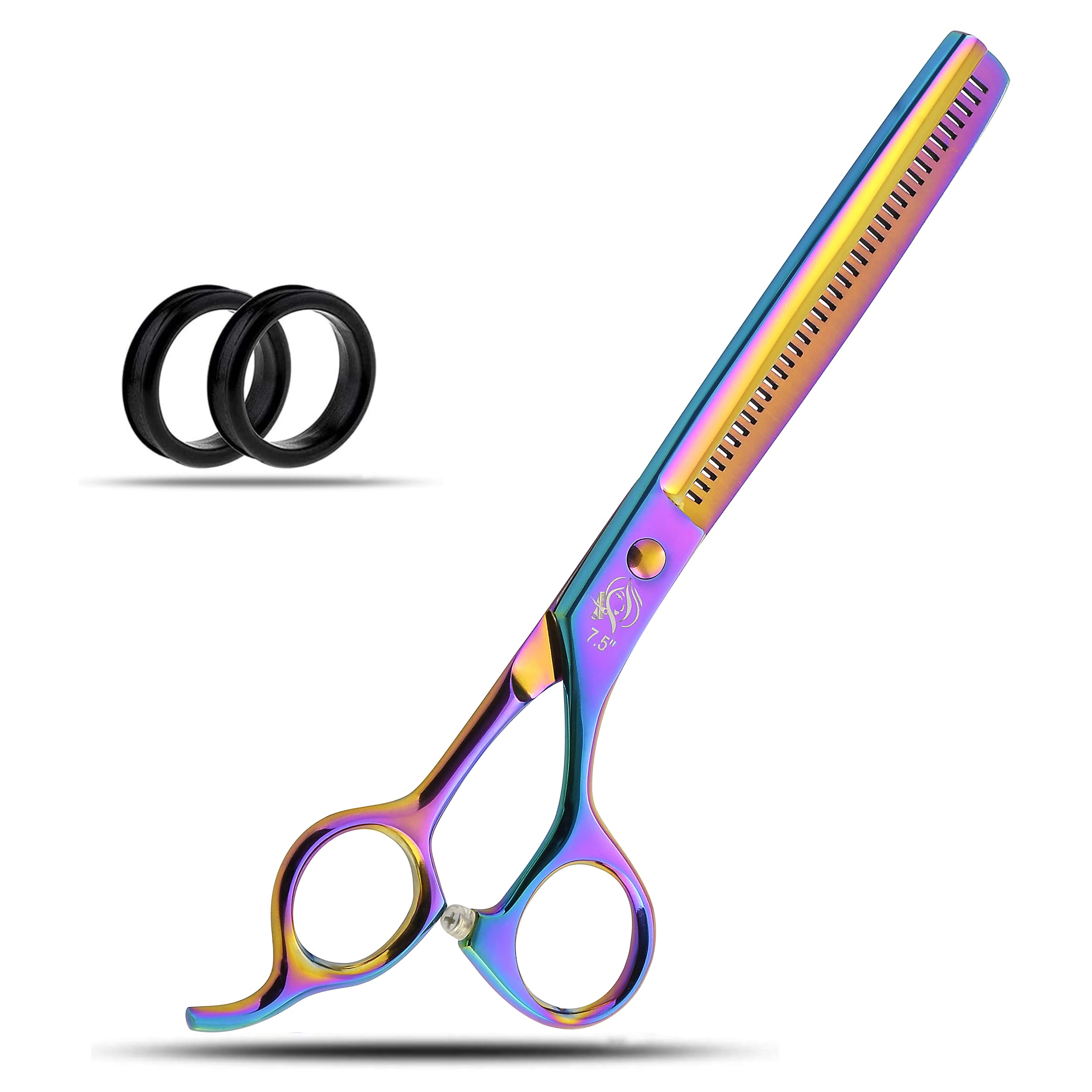 Wishbeauty 7.5-Inch Professional Pet Grooming Scissors – 440C Japanese Steel Shears (Rainbow, Thinning)