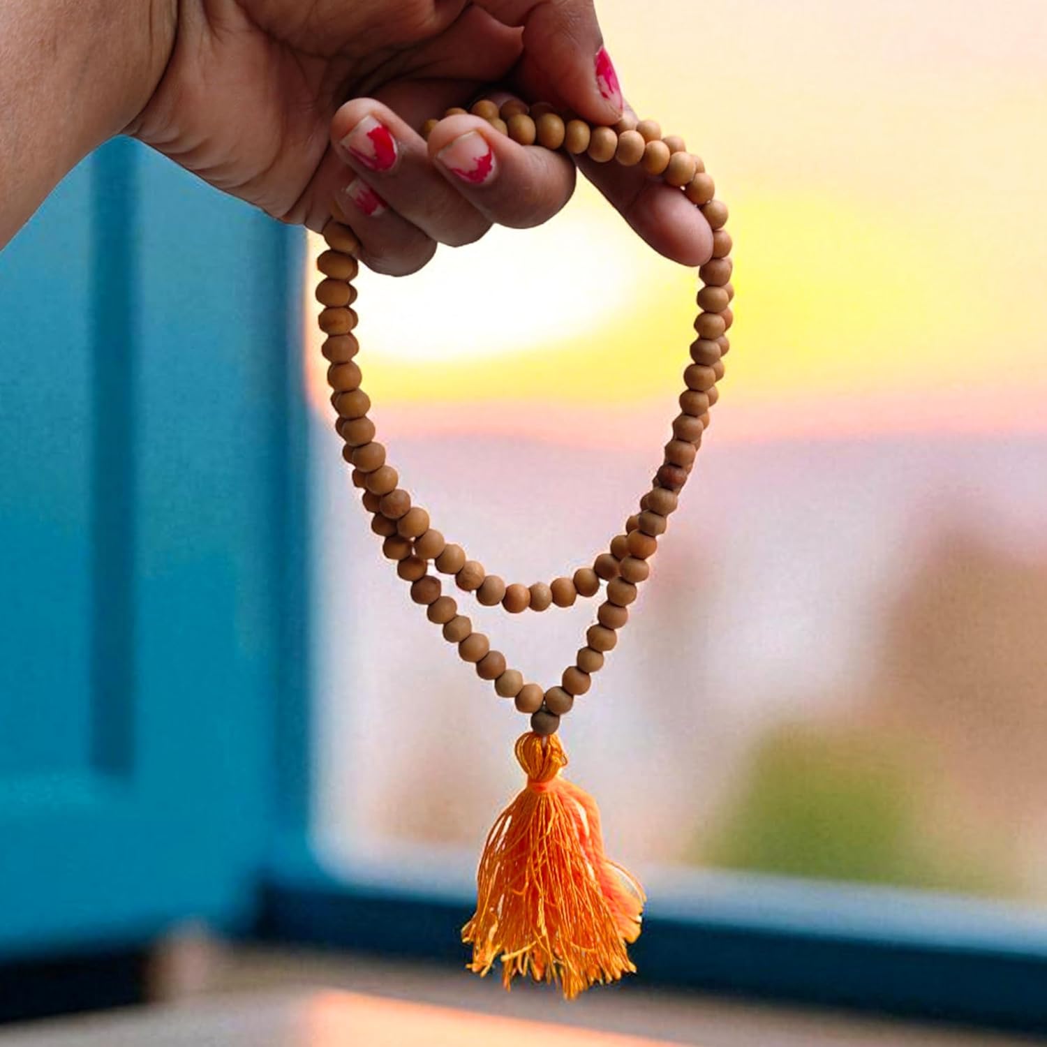 Genuine Sandalwood Tibetan Japa Mala 108+1 Beads 6mm | Chandan Prayer & Meditation Mala for Mantra Chanting, Yoga, Spiritual Jewelry | Wearable as Necklace or Bracelet, Naturally Fragrant - Image 8
