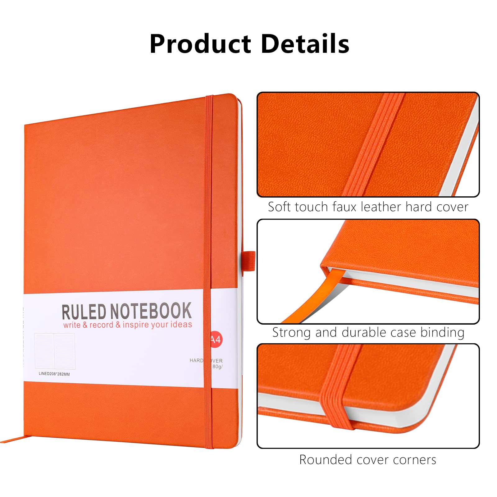 A4 Notebook, Notebook A4 Journal Notebook Hardcover Notepad with Bookmark Composition Notebooks, Pen Loop - Image 3