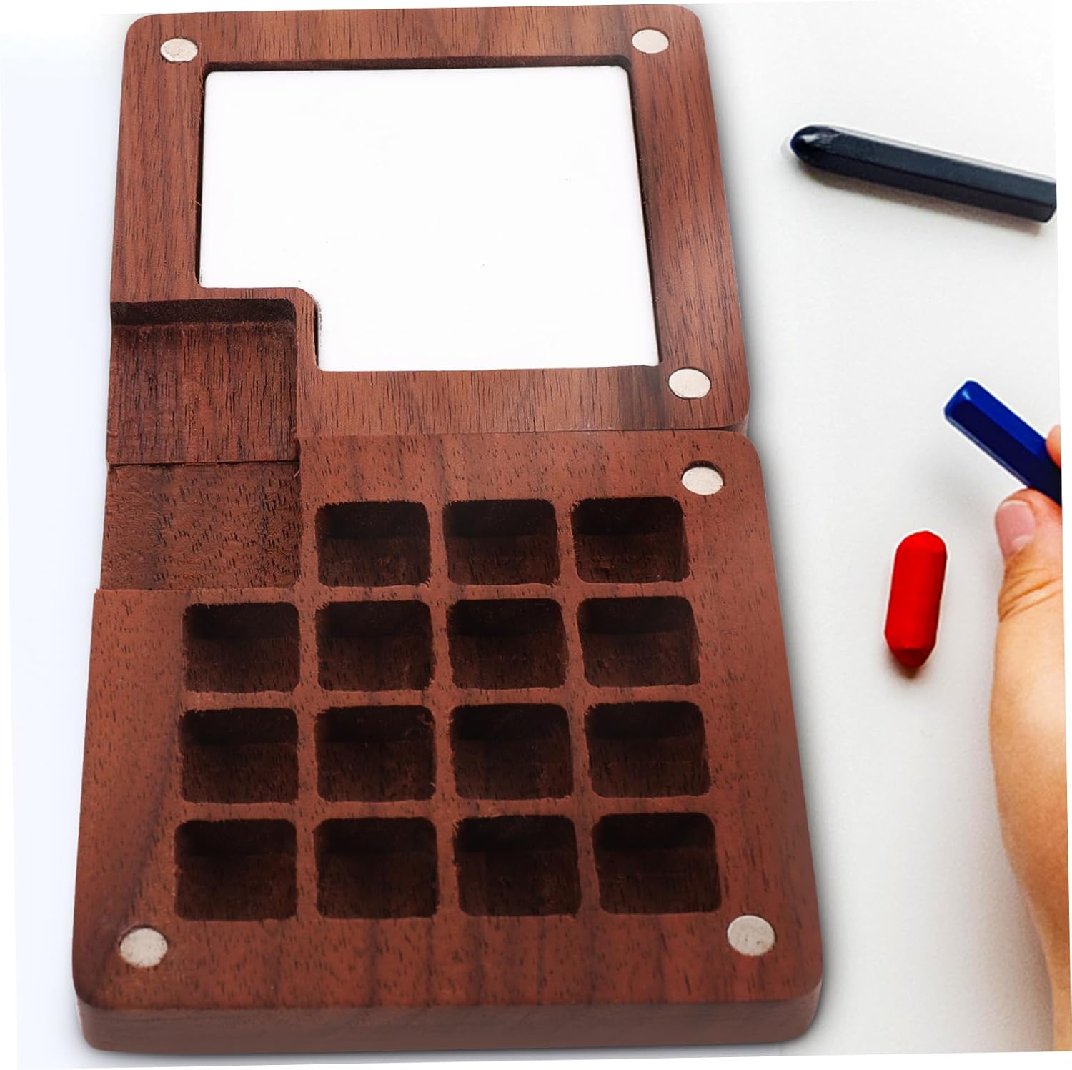 SHINEOFI 4pcs Wooden Watercolor Palette Storage Box Compartments Pigment Mixing Case for Boys and Girls Art Supplies