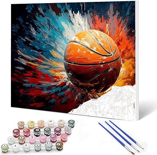 Aihonmin Pintura por números, tema de baloncesto, kit de pintura al óleo para niños y adultos, pintura de dibujo de 16 x 20 pulgadas, pigmento